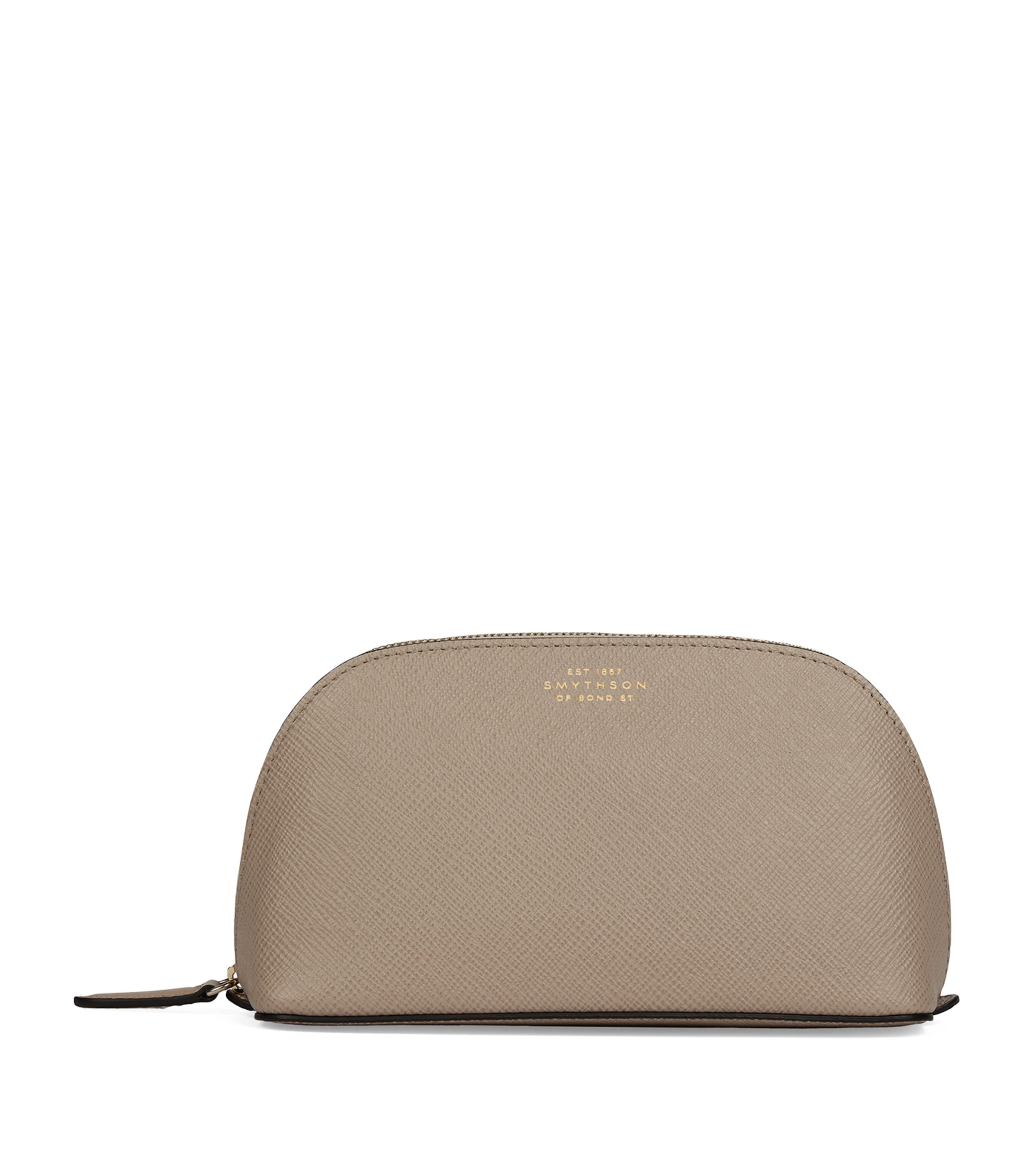 Smythson Grained Panama Leather Wash Bag In Beige