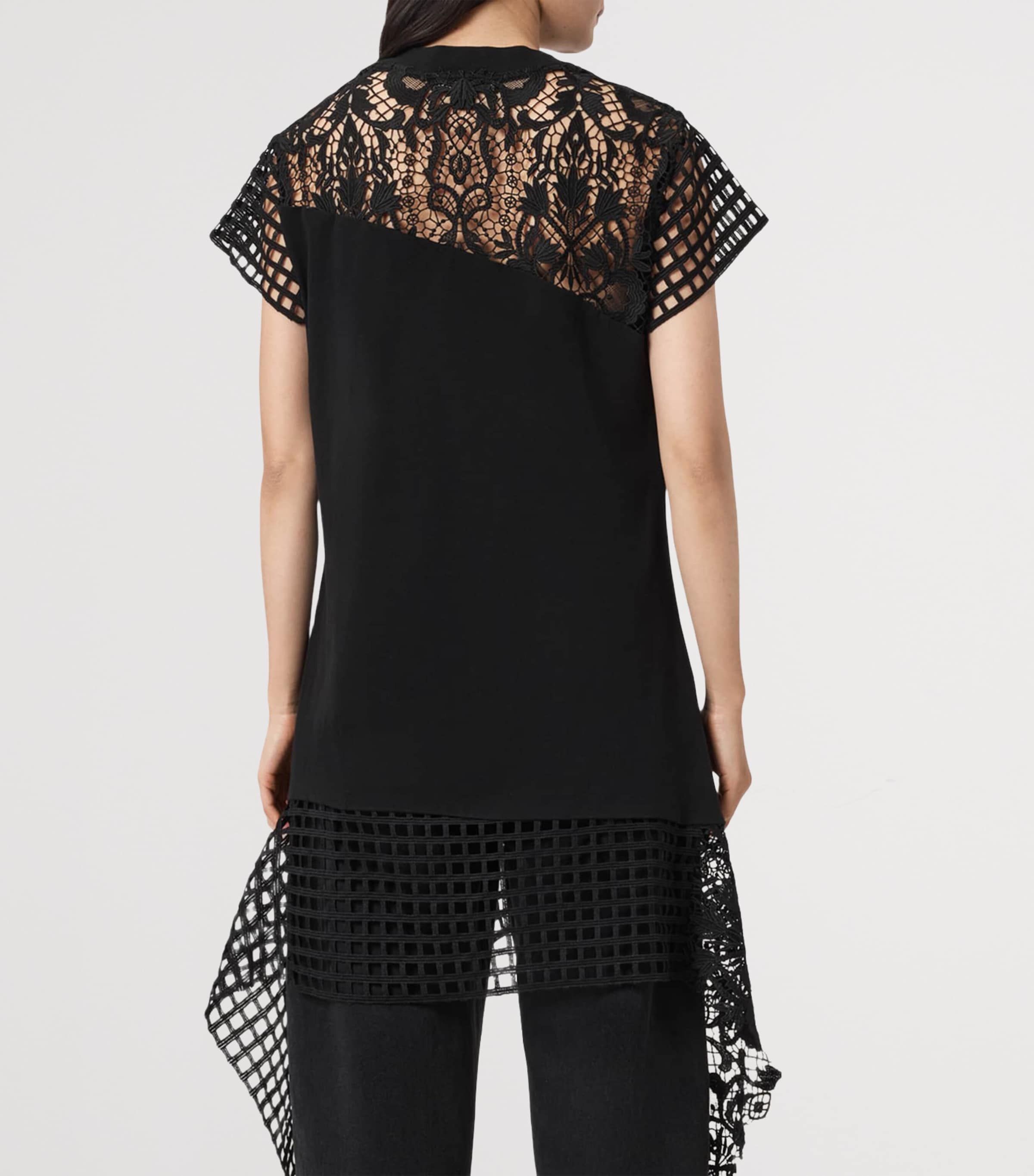 AllSaints Womens Cotton Mesh Zala T-Shirt Dress Black Image 4