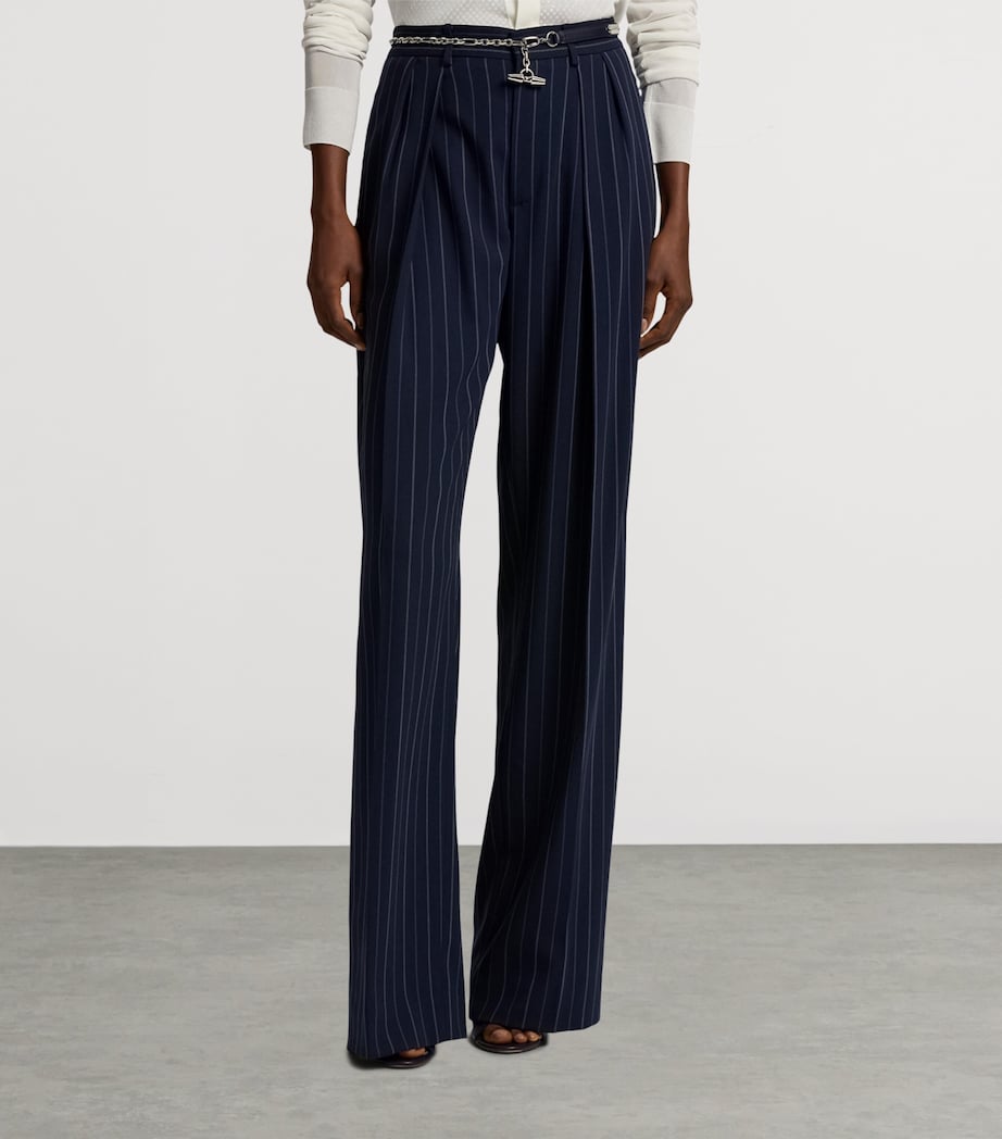 Ralph Lauren Collection Womens Wool Pinstripe Jody Wide-Leg Trousers Navy Image 9