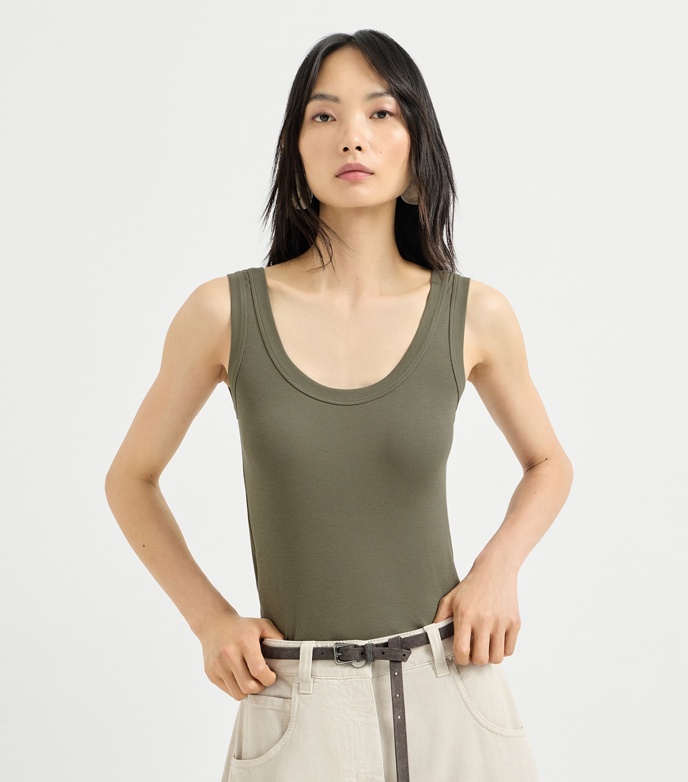 Brunello Cucinelli Womens Stretch-Cotton Tank Top Image 2