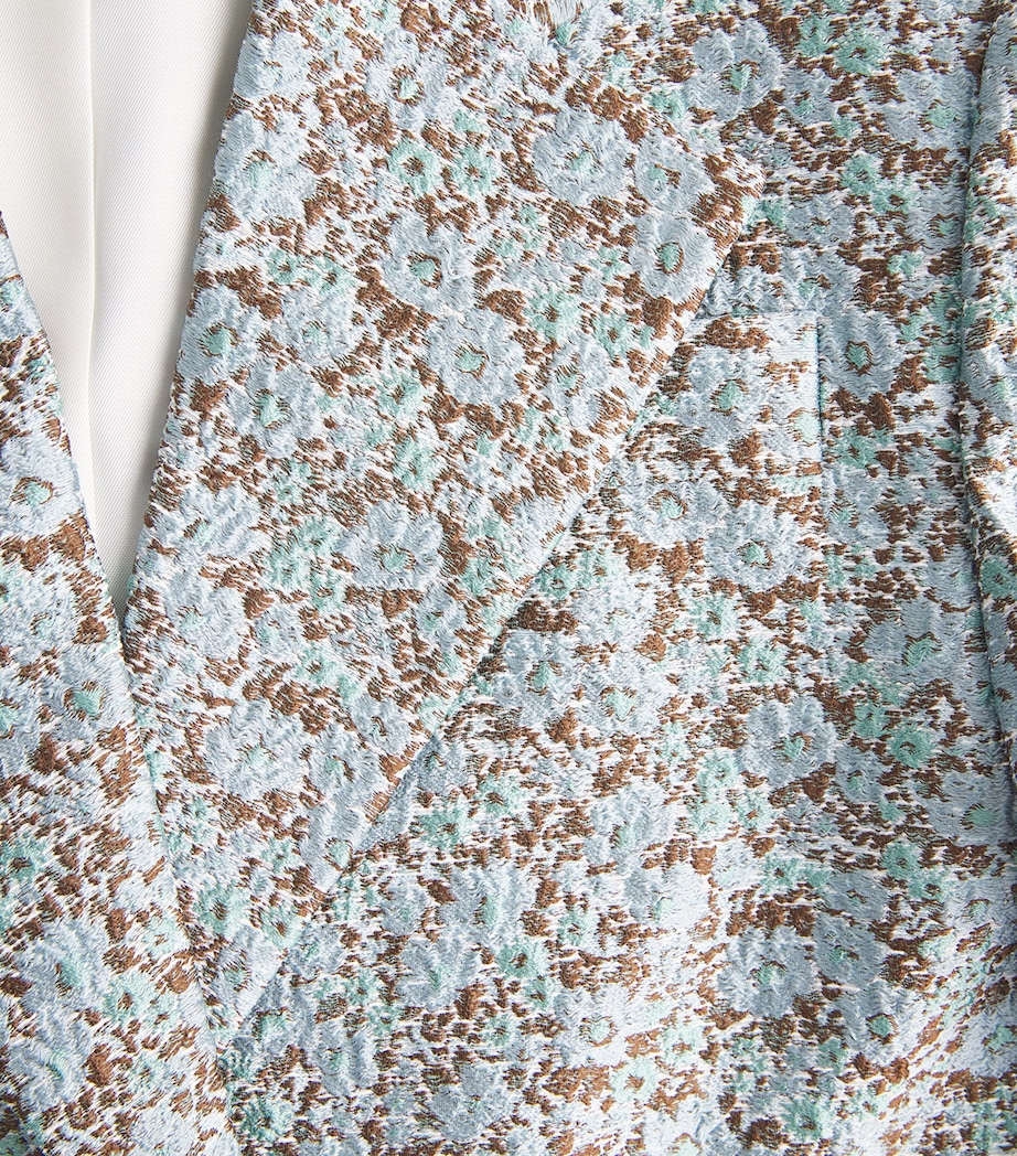 Tory Burch Womens Jacquard Blazer Blue Floral Image 6