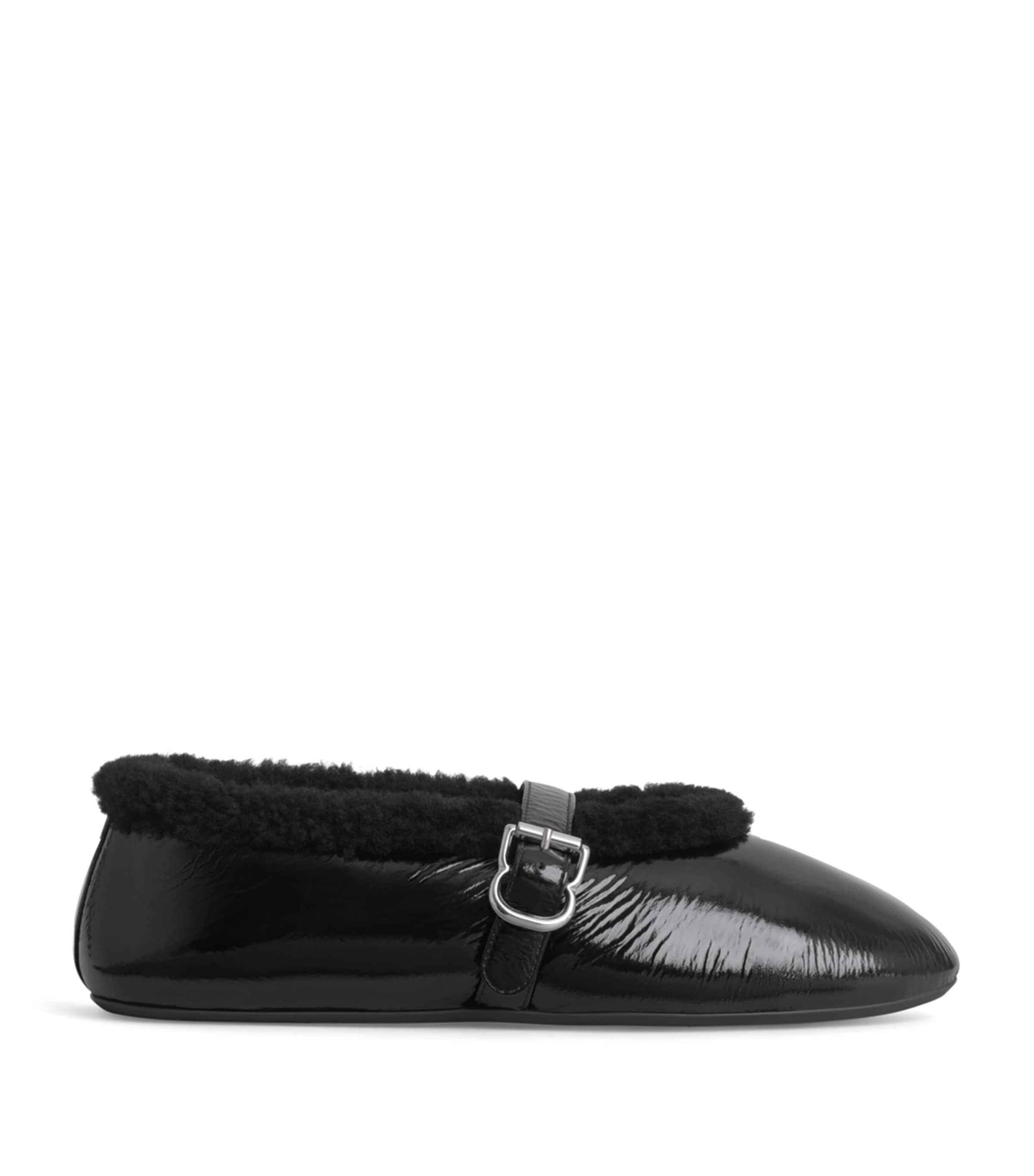 Alaïa Glossy Shearling Ballet Flats Black Image 1