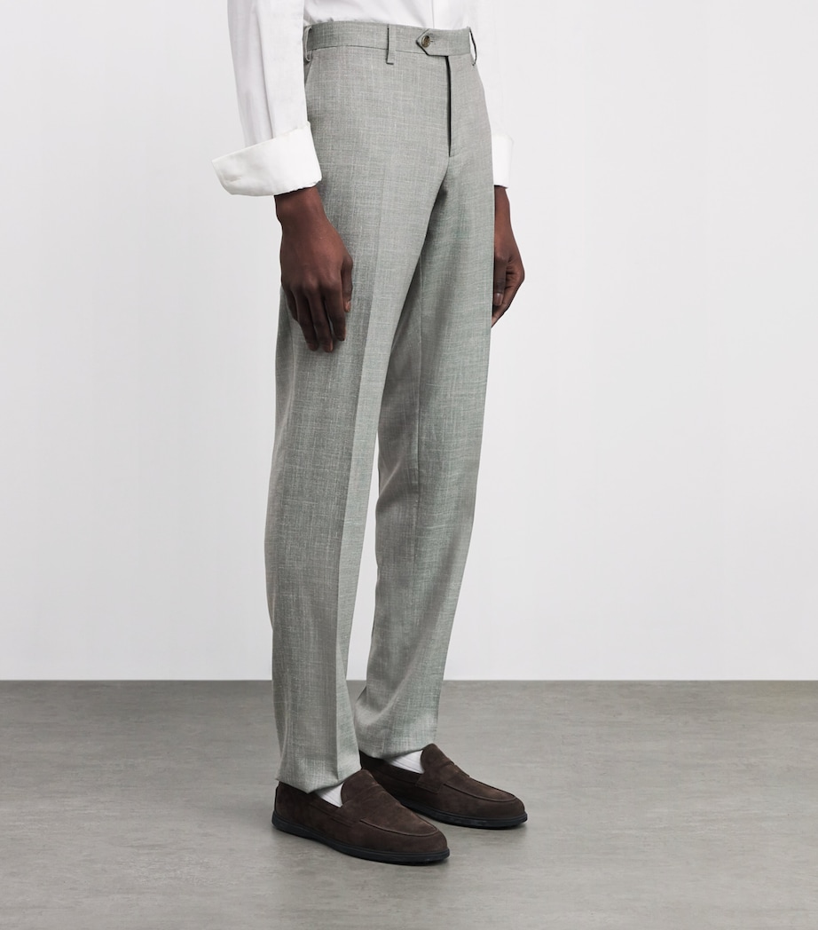 Wool-Silk-Linen Straight Trousers 510 SAGE GRREN Image 3