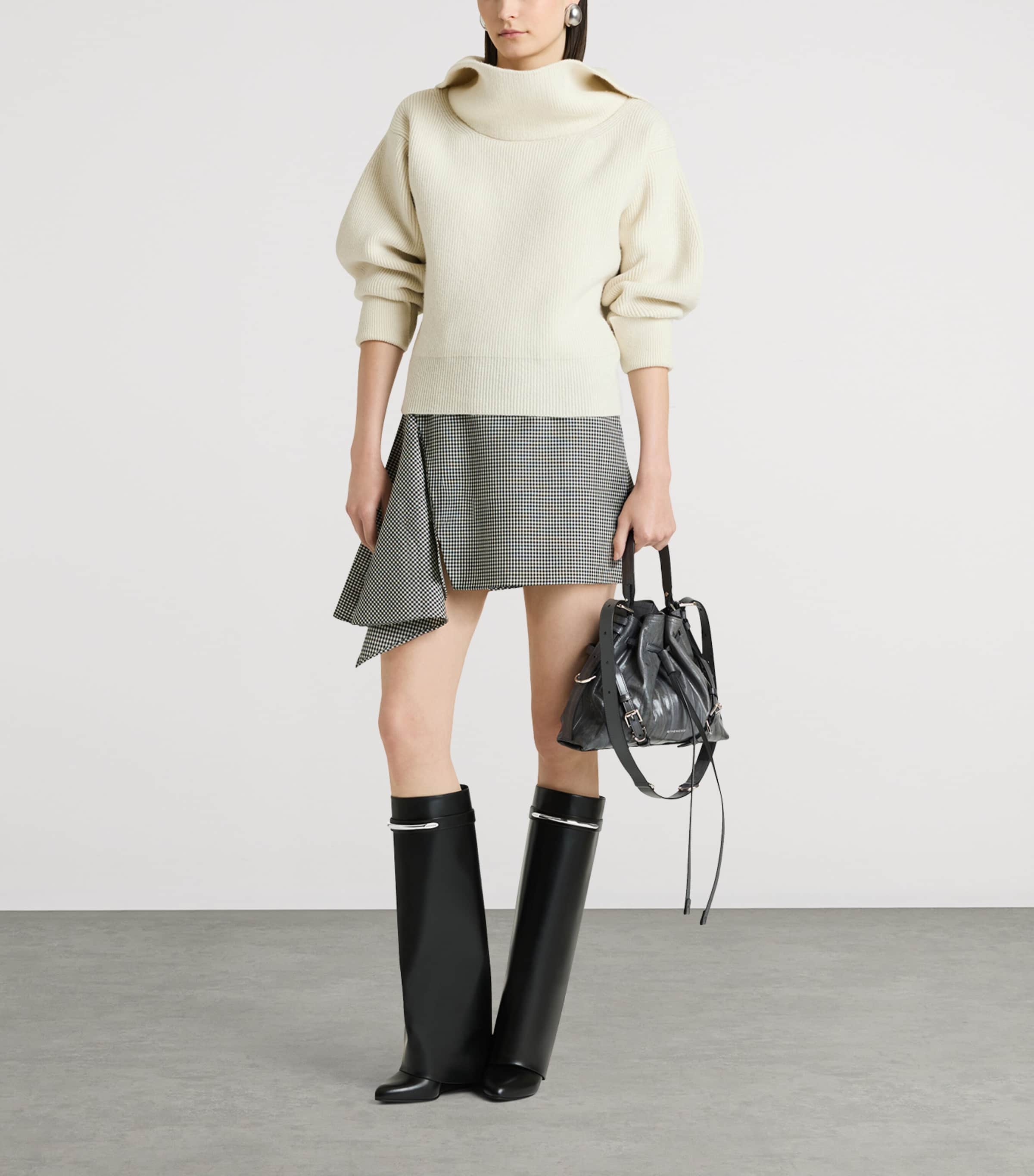 Givenchy Womens Wool Houndstooth Slashed Mini Skirt Image 2