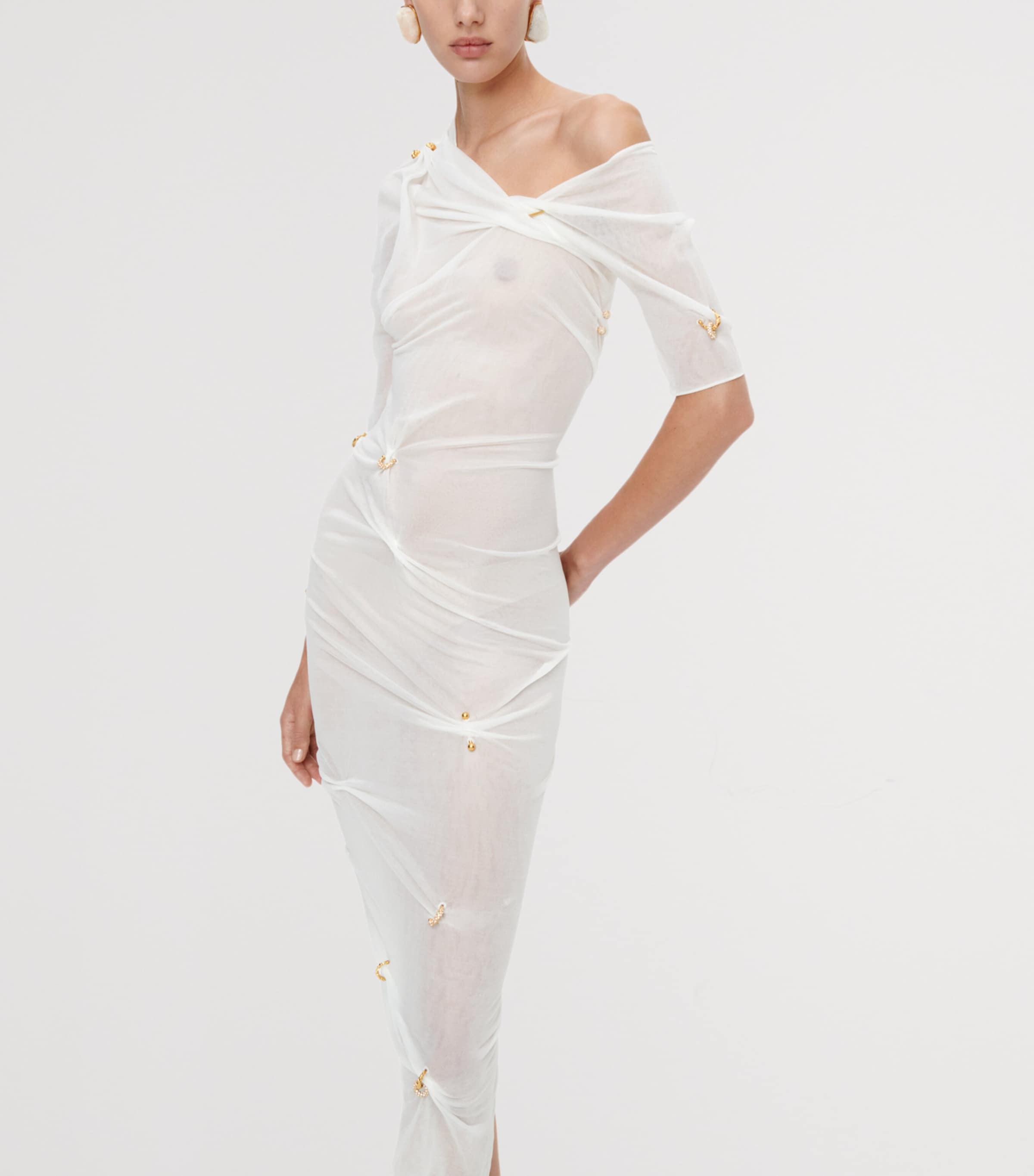 Schiaparelli Womens Silk Piercing Midi Dress White Image 2