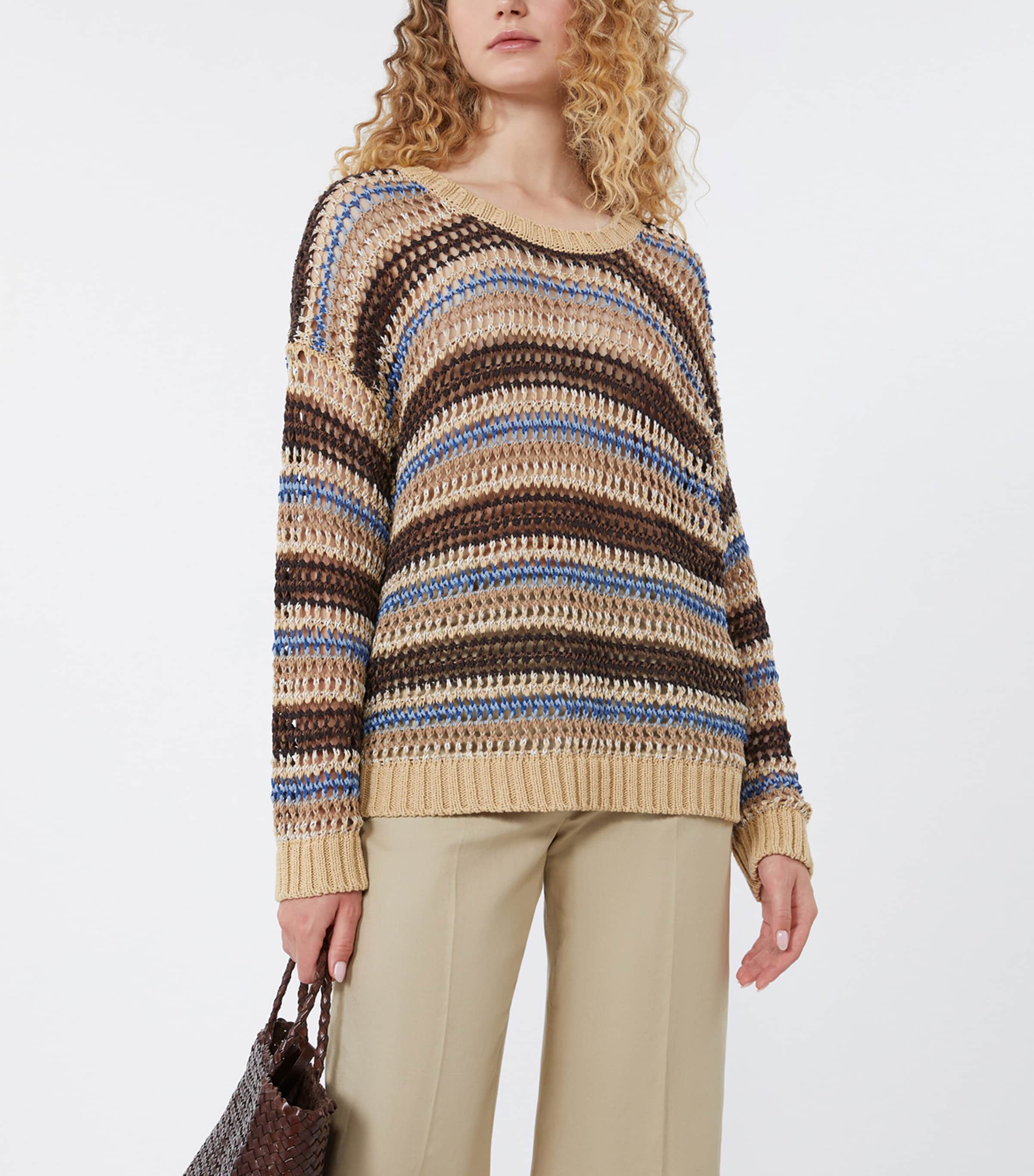 Weekend Max Mara Womens Linen-Blend Open-Knit Sweater Tobacco Image 5