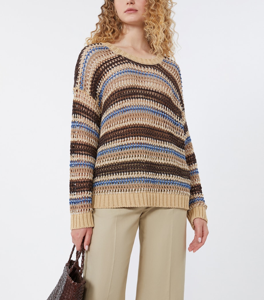 Weekend Max Mara Womens Linen-Blend Open-Knit Sweater Tobacco Image 5