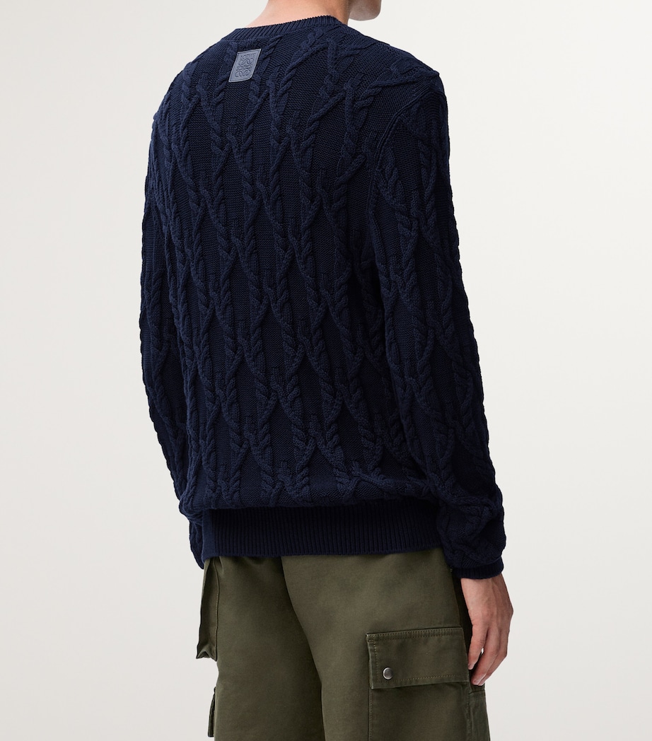 Cotton-Blend Cable-Knit Sweater NAVY BLUE Image 4