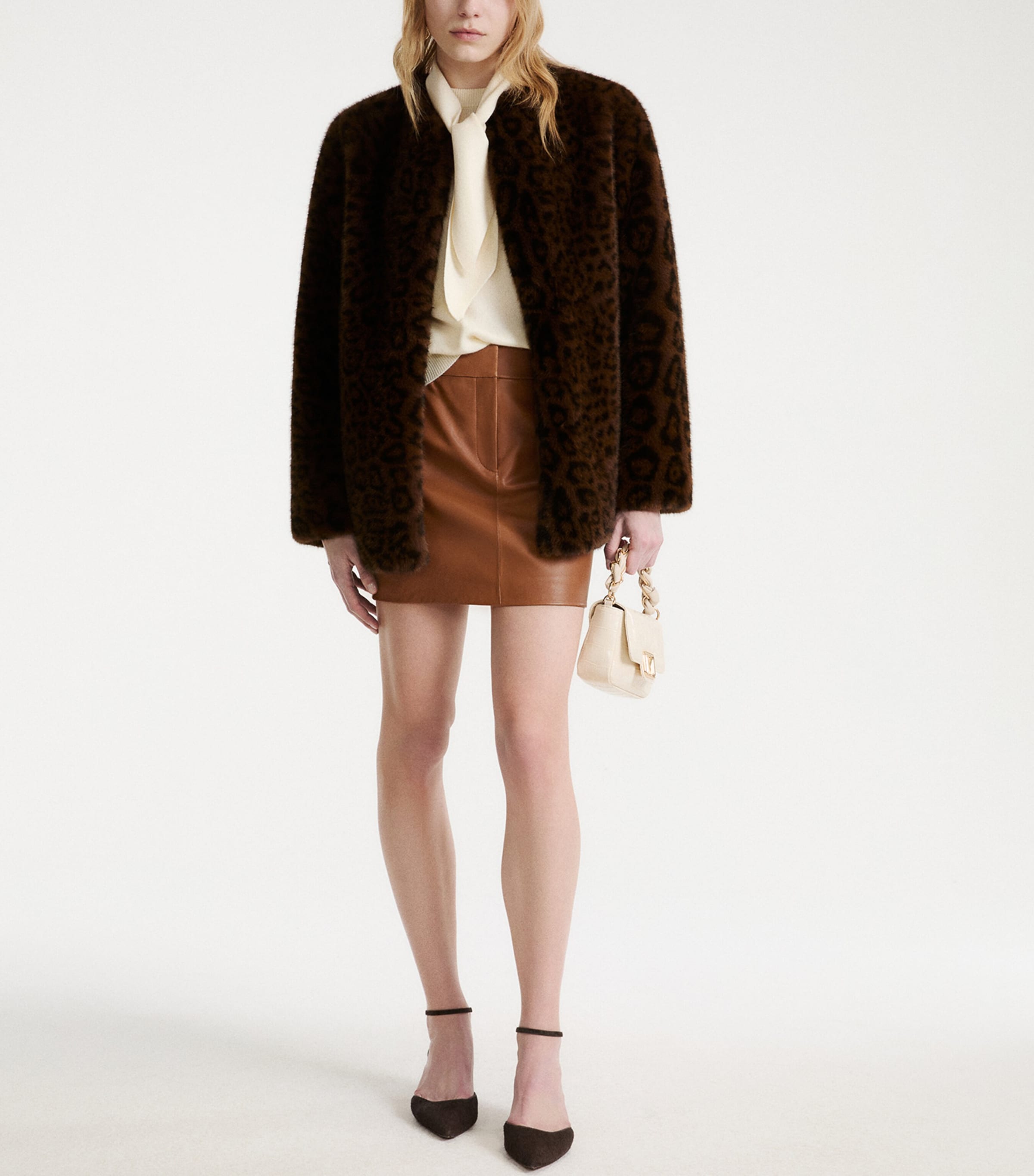 Marella Womens Faux Fur Leopard Print Jacket Cocoa Image 2