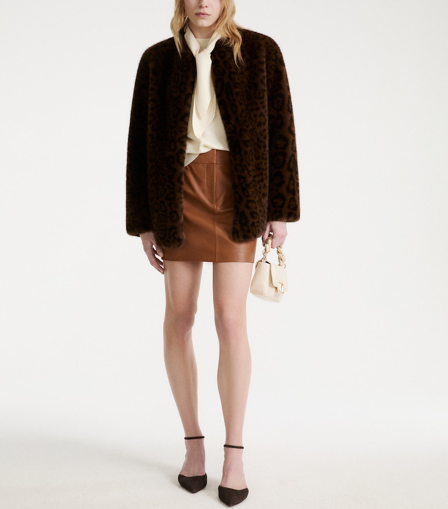 Marella Womens Faux Fur Leopard Print Jacket Cocoa Image 2