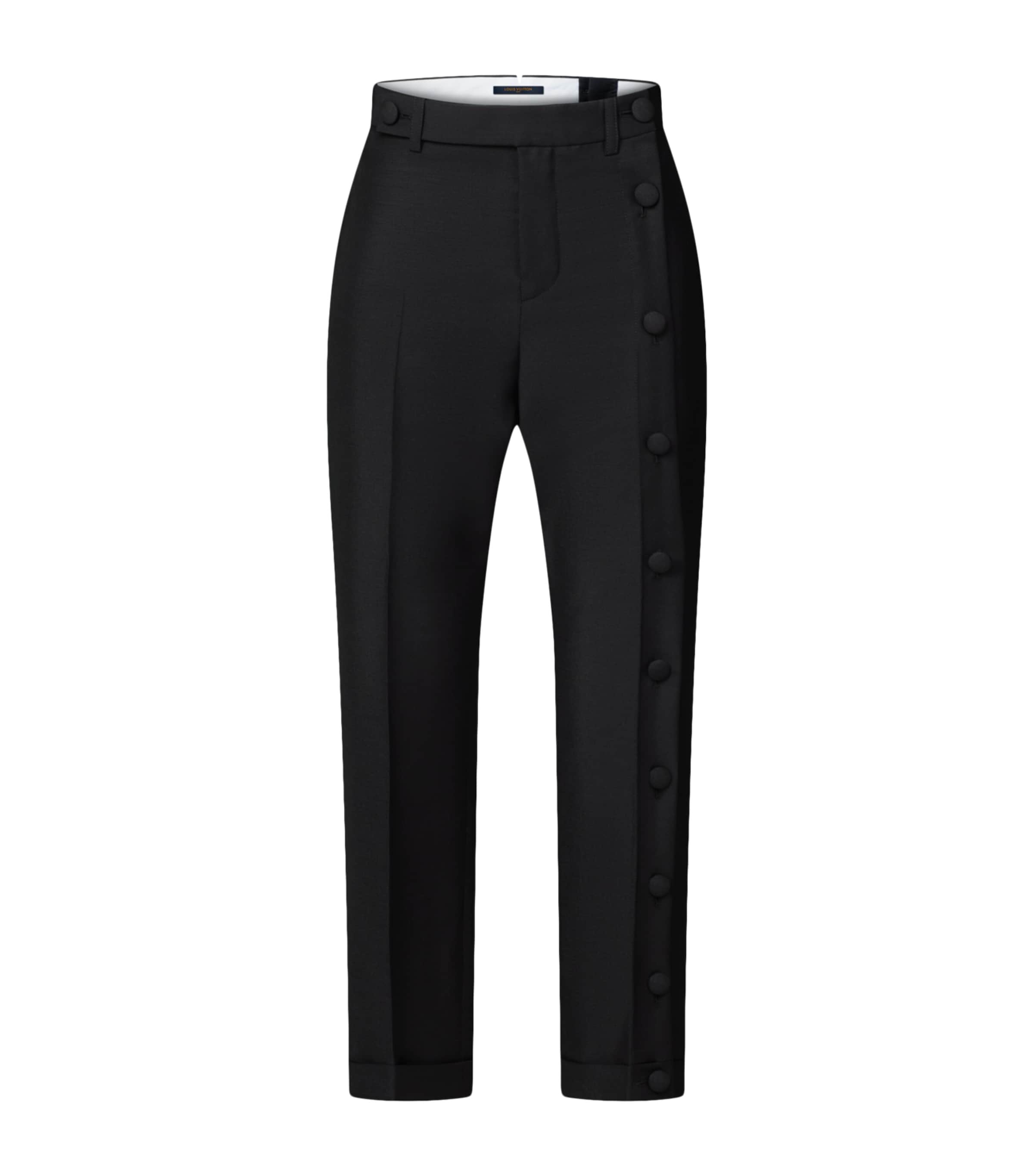 LOUIS VUITTON Womens Mohair-Wool Buttton-Leg Tailored Trousers Black Image 1