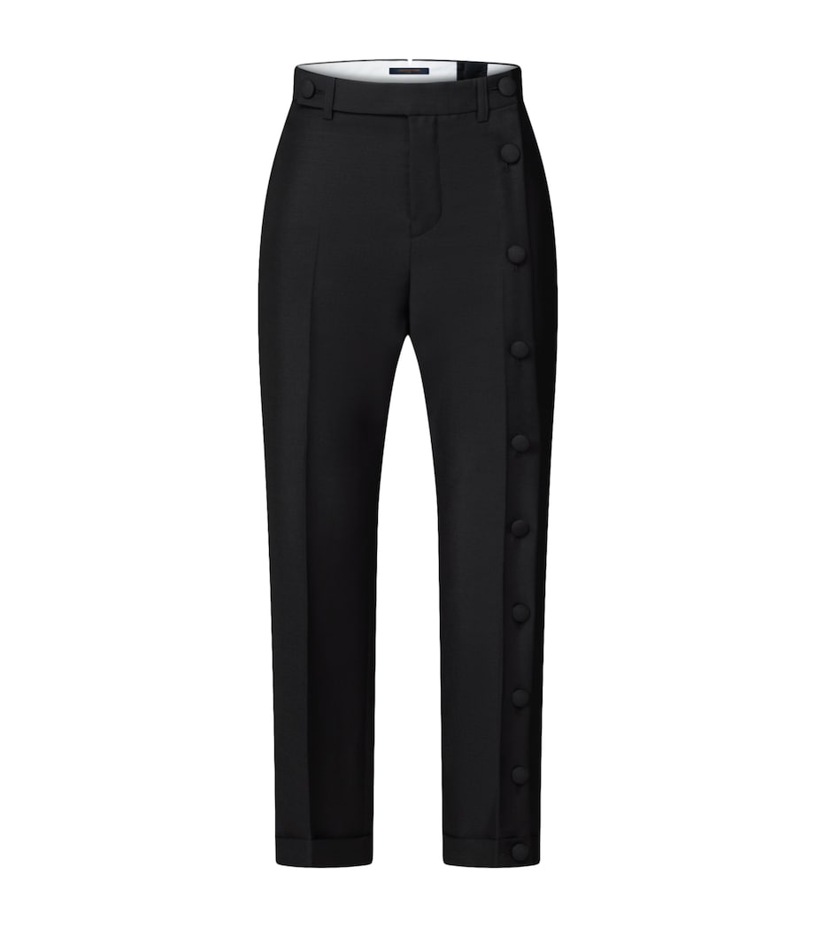 LOUIS VUITTON Womens Mohair-Wool Buttton-Leg Tailored Trousers Black Image 1