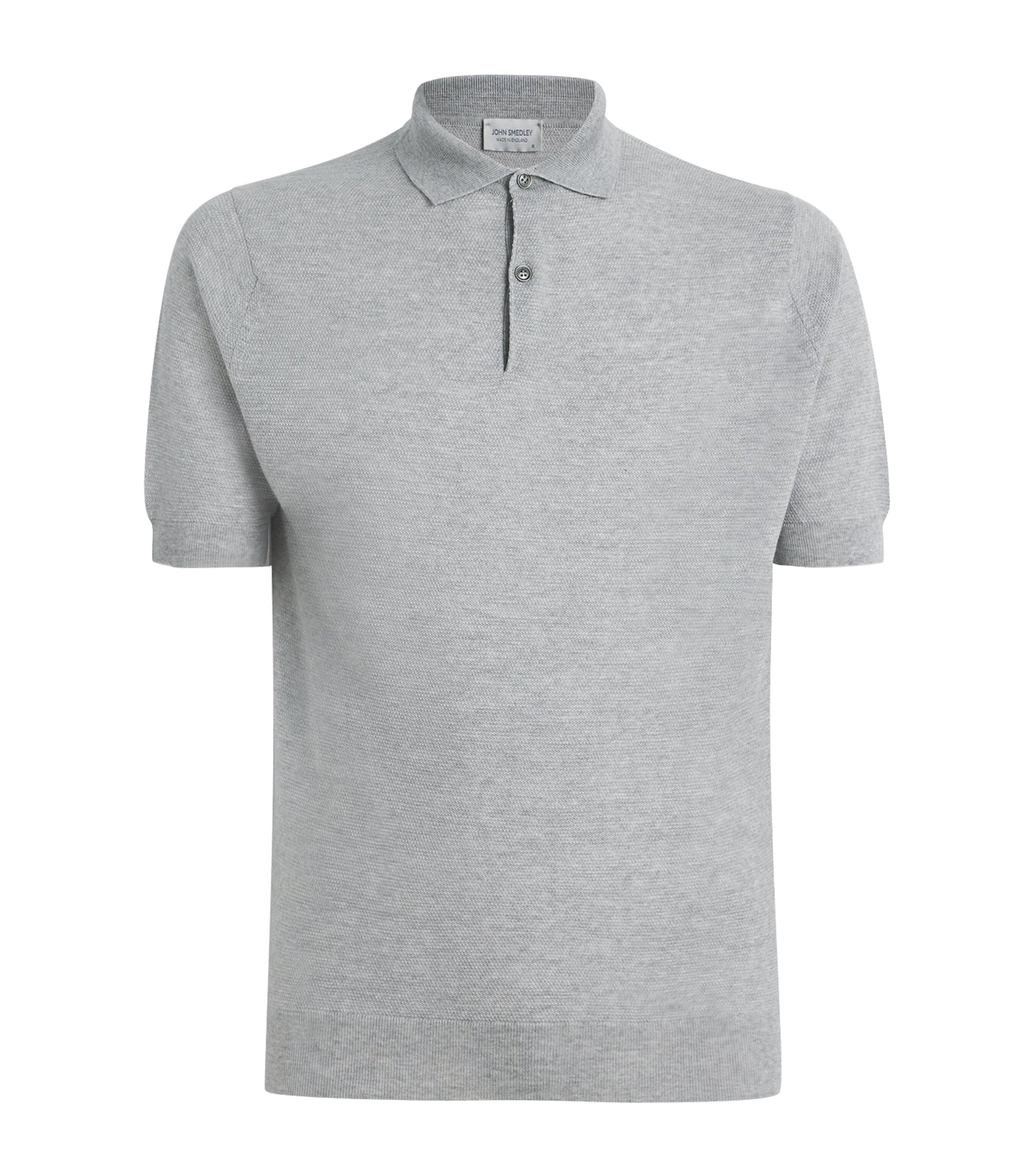 John Smedley Mens Merino Wool Textured Polo Shirt Nimbus Image 1