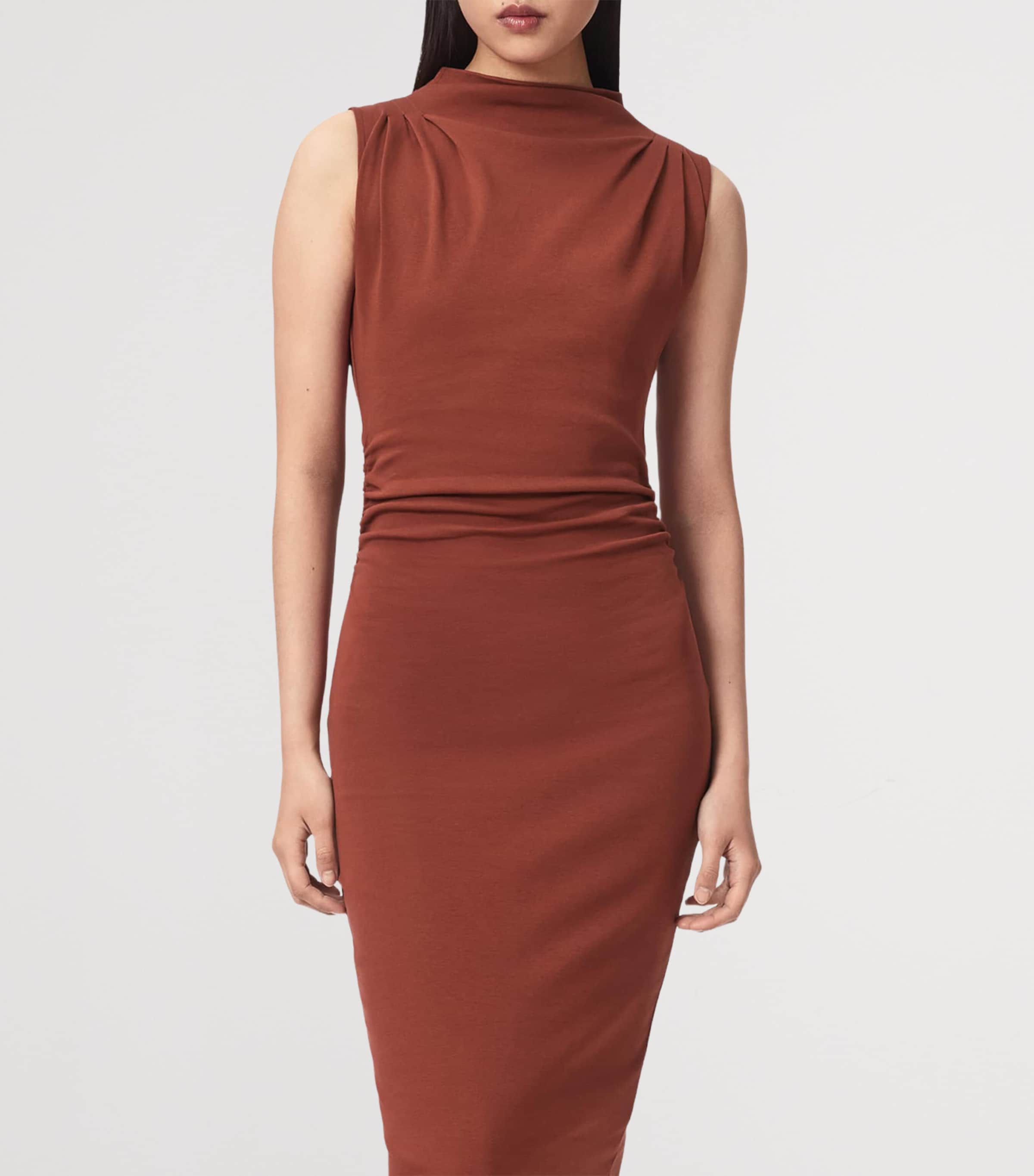 AllSaints Womens Stretch-Cotton Katarina Maxi Dress Rust Brown Image 5