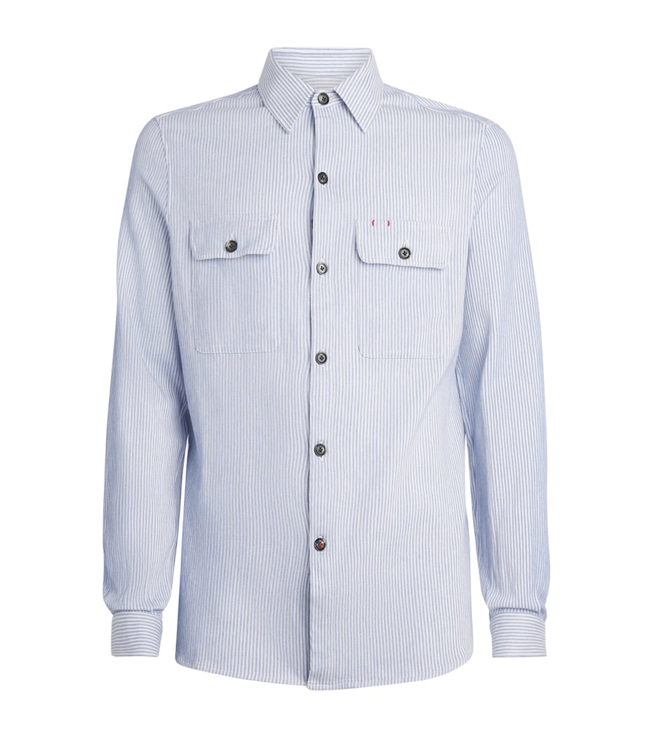 Isaia Mens Cotton-Linen Stripe Overshirt Image 1