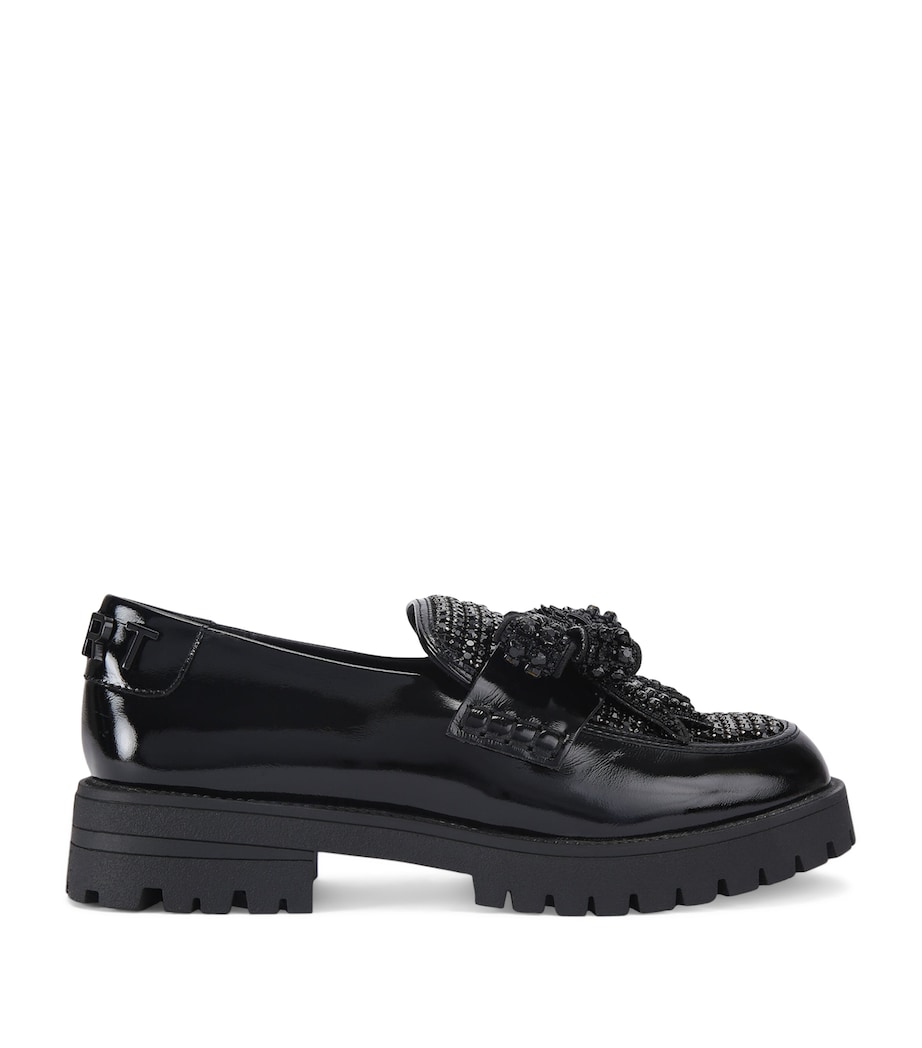 Kurt Geiger London Leather Embellished Bow Loafers Black Image 1