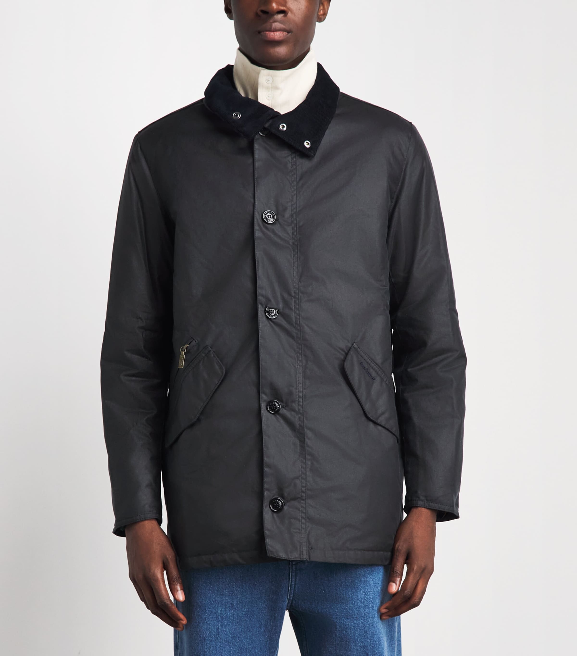 Barbour Mens Waxed Cotton Modern Powell Jacket Navy Image 4