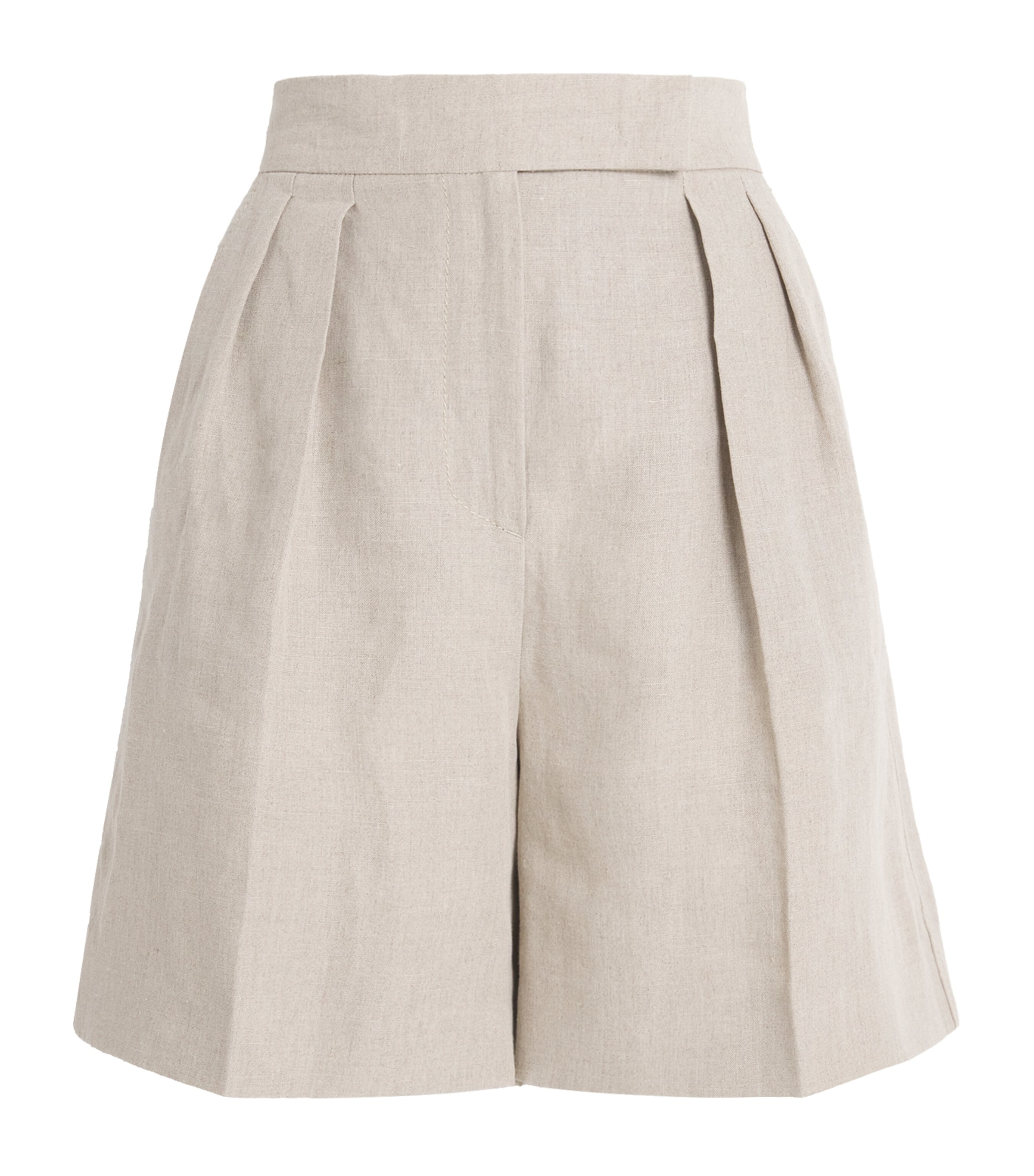Shop Max Mara Linen Pleated Shorts In Beige
