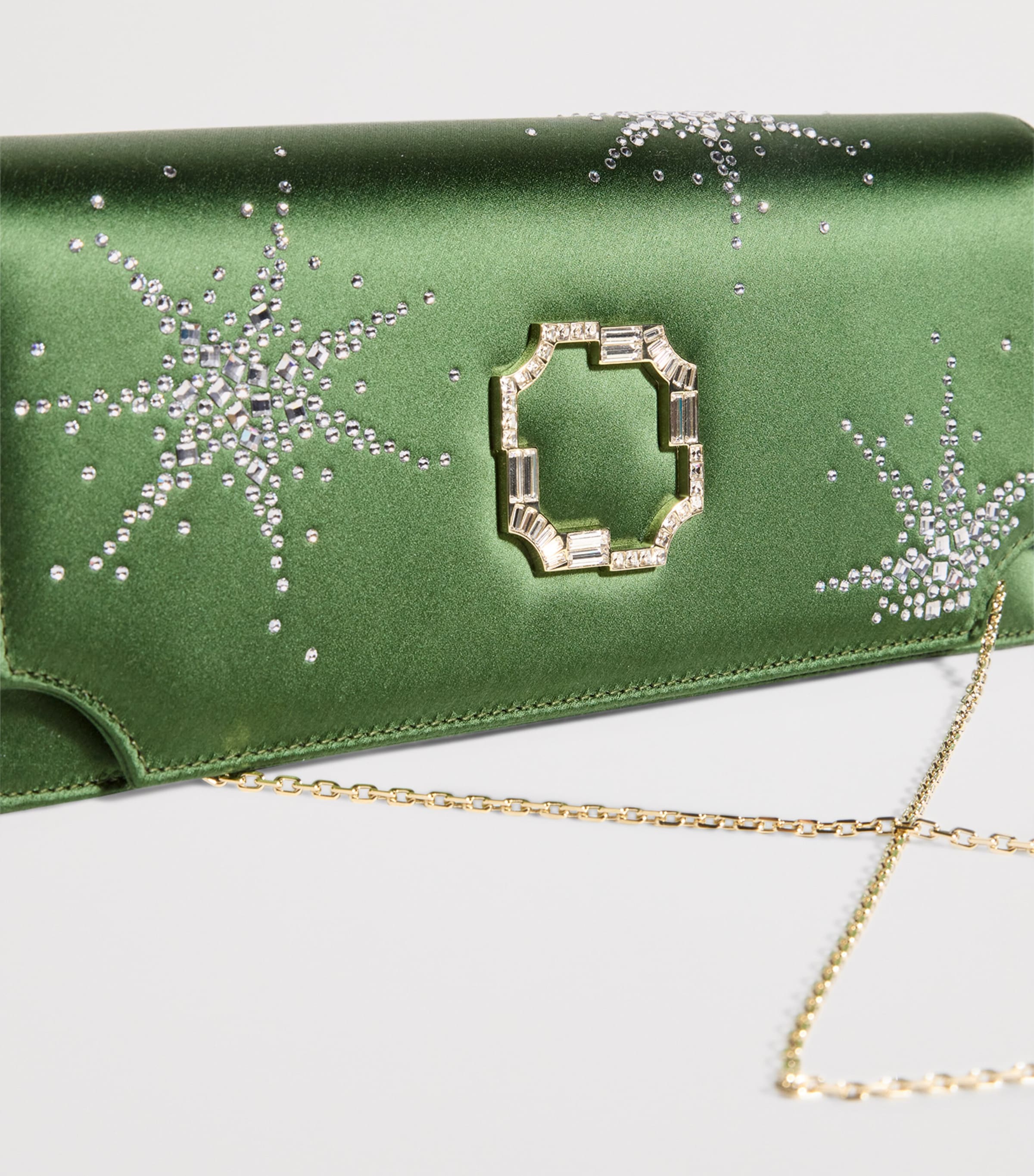 Satin Embellished Vivien Clutch Bag HARRODS GREEN Image 6