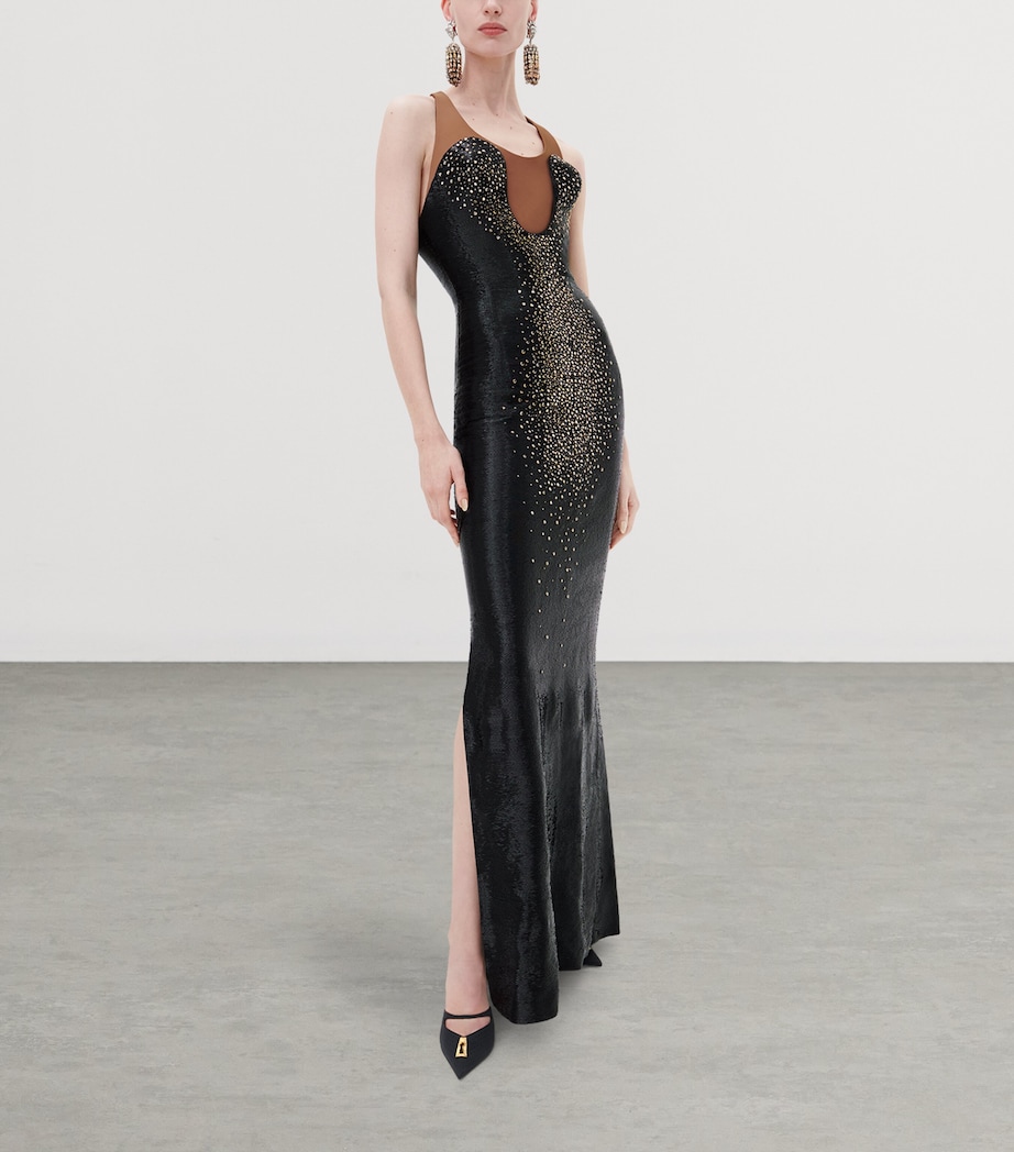 Schiaparelli Womens Silk Embellished Maxi Dress Black Image 2