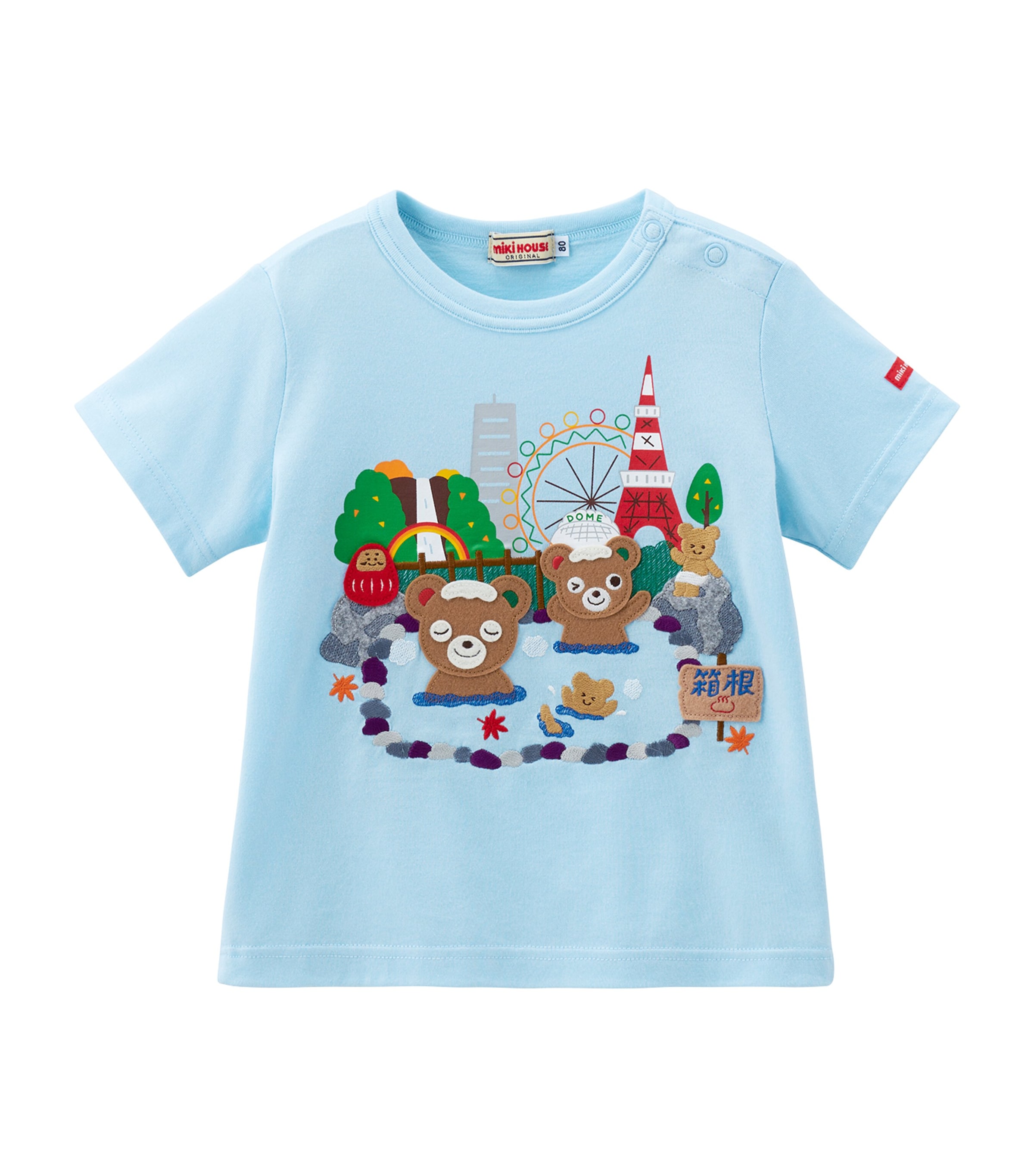 Miki House Kids' Print And Applique T-shirt In Blue