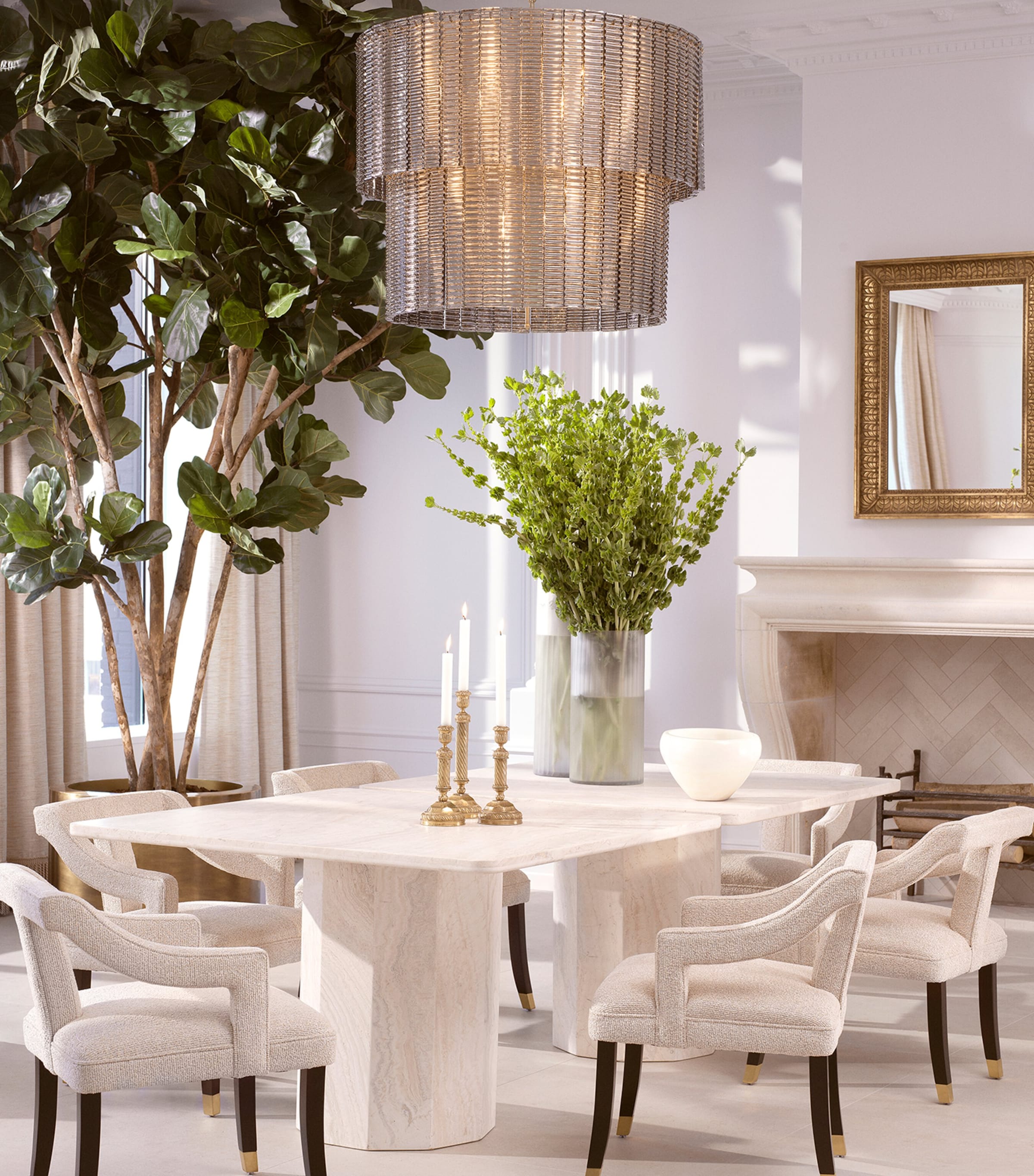 Eichholtz Travertine Piazza Dining Table White Image 2