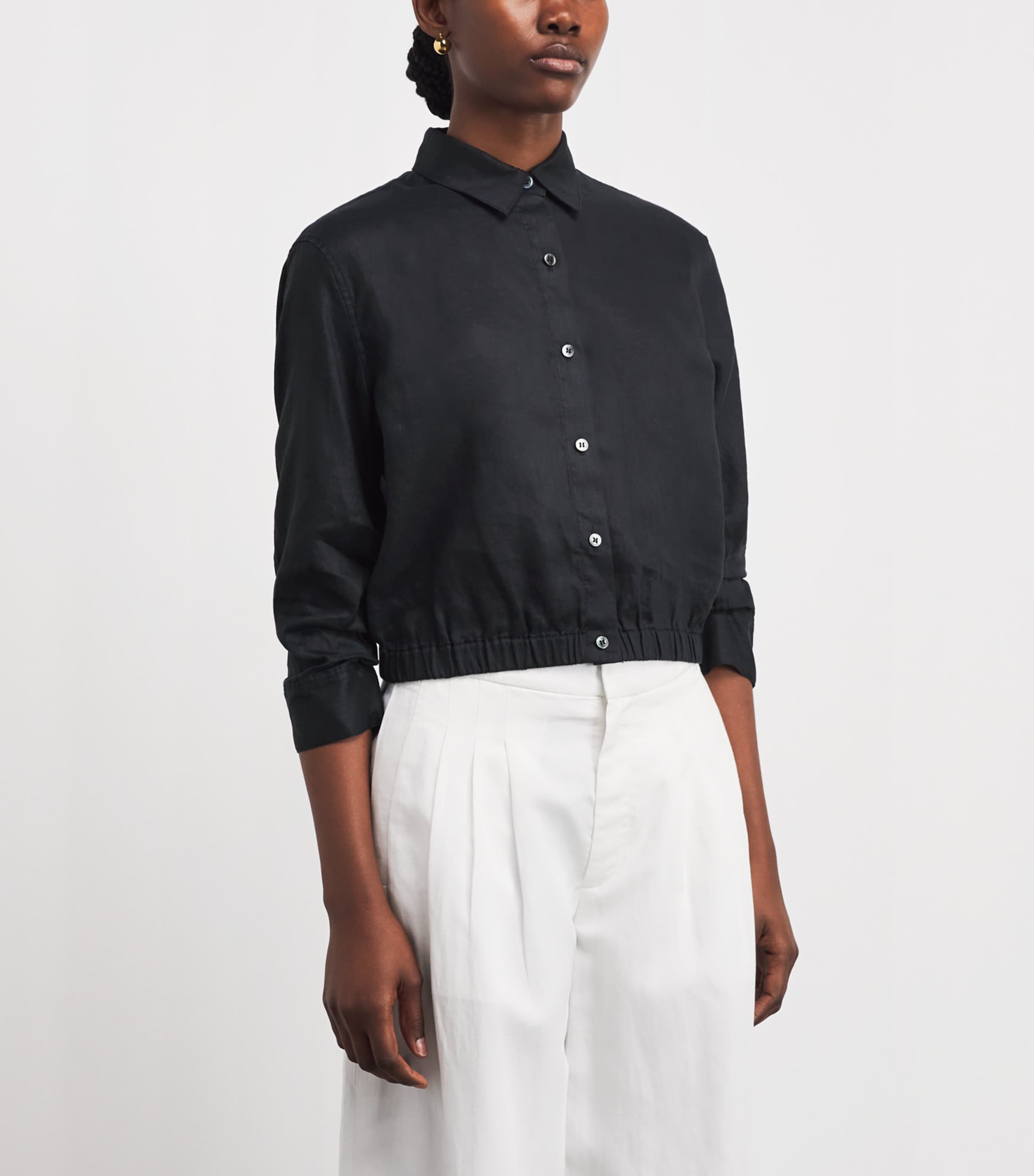 Theory Womens Linen Cinched Shirt Black Image 4