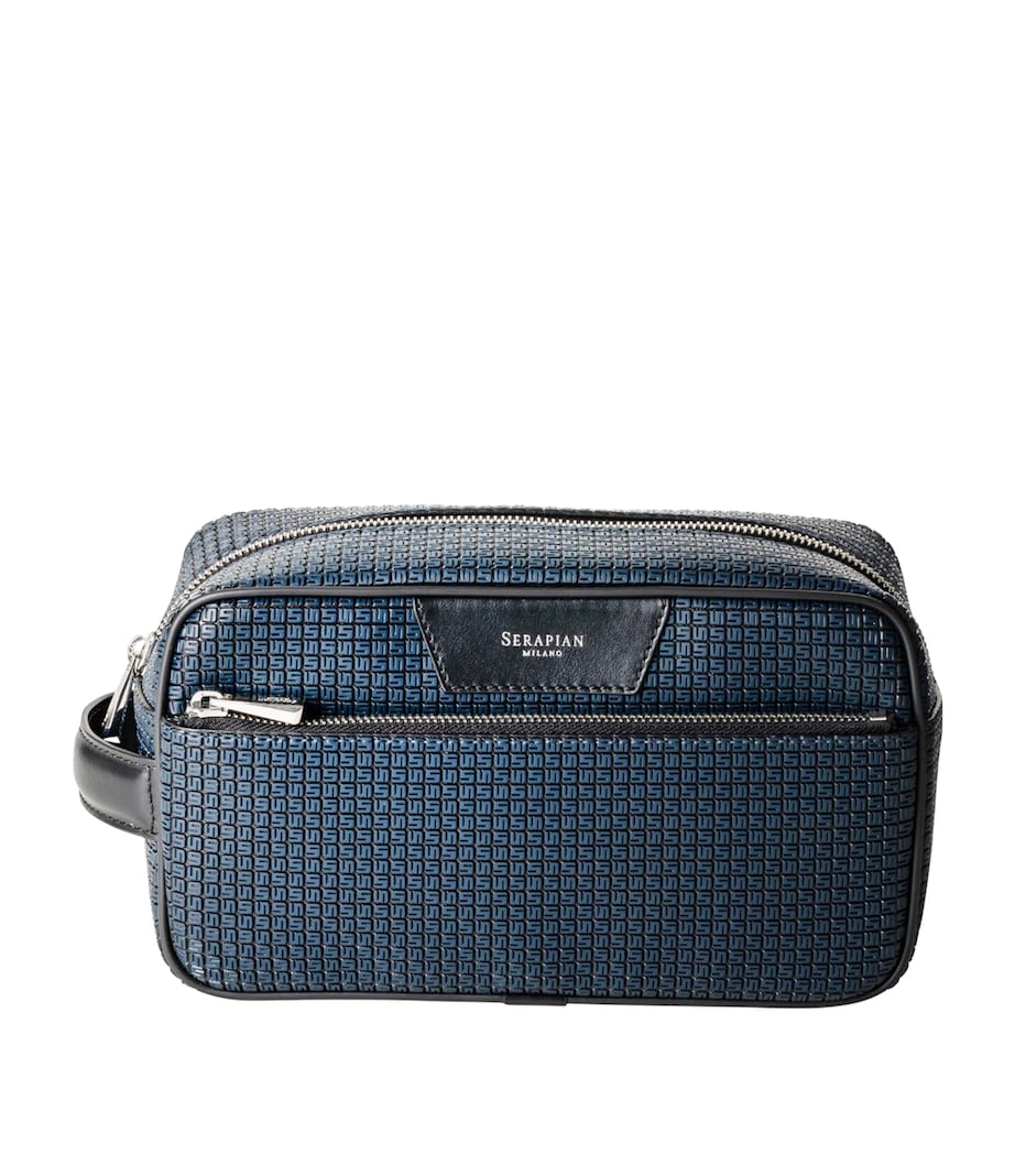 Serapian Coated Canvas-Leather Wash Bag Ocean Blue Black Image 1