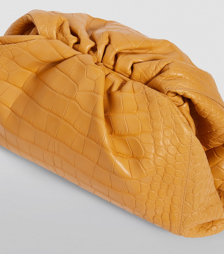 Crocodile Leather Pouch Clutch Bag ALMOND-GOLD Image 7