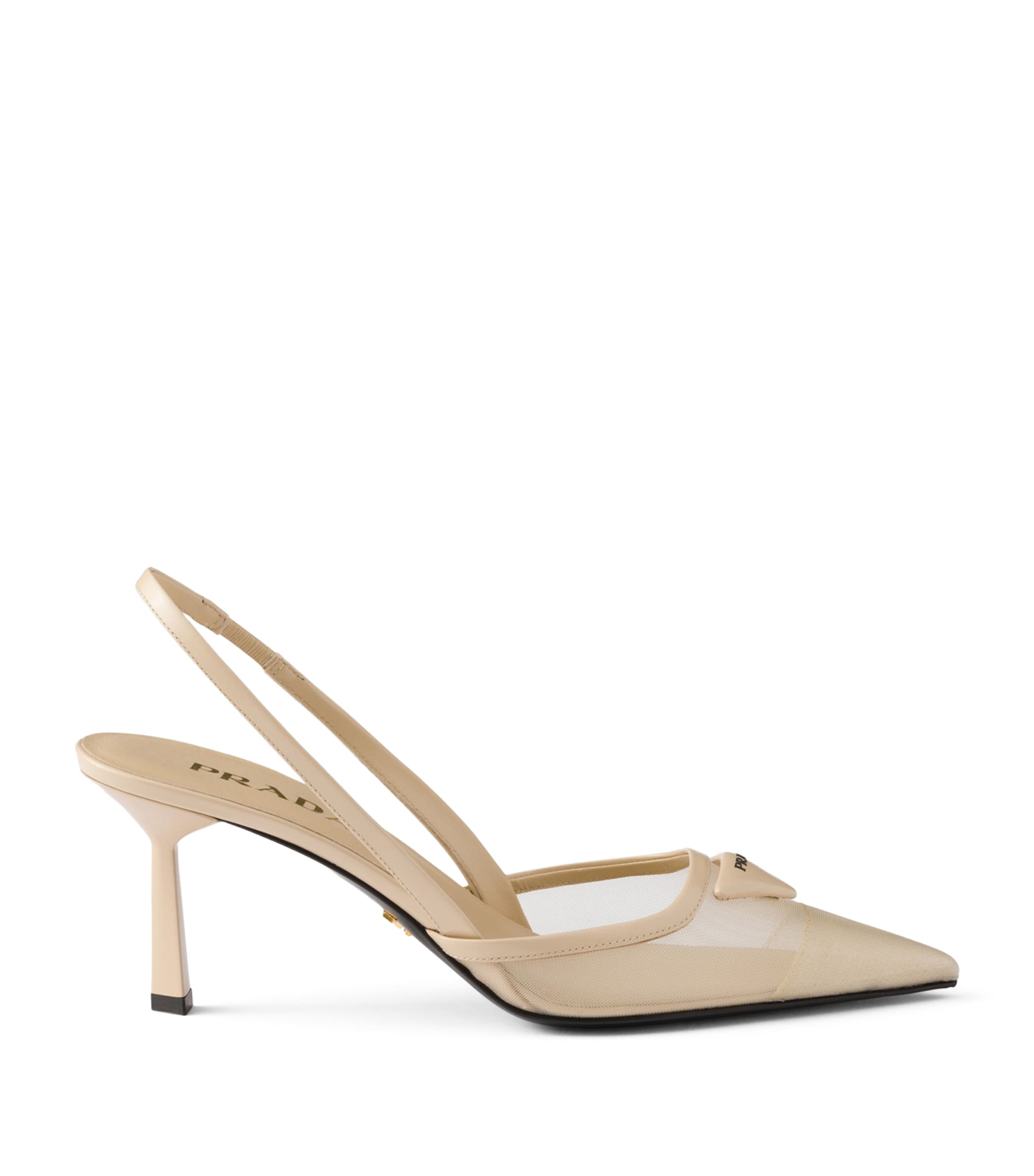 Prada Leather-Mesh Slingback Pumps 75 Neutral Image 1