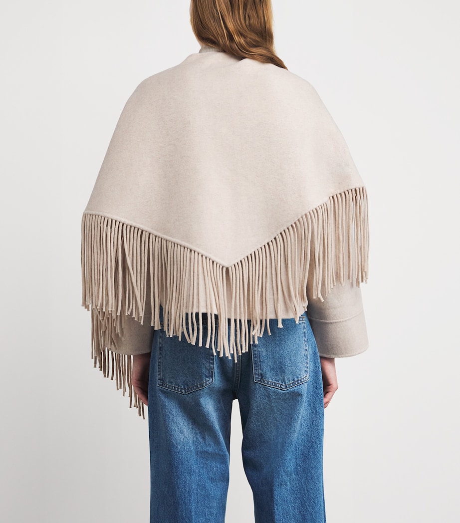 Wool-Blend Cape-Overlay Coat ECRU Image 4