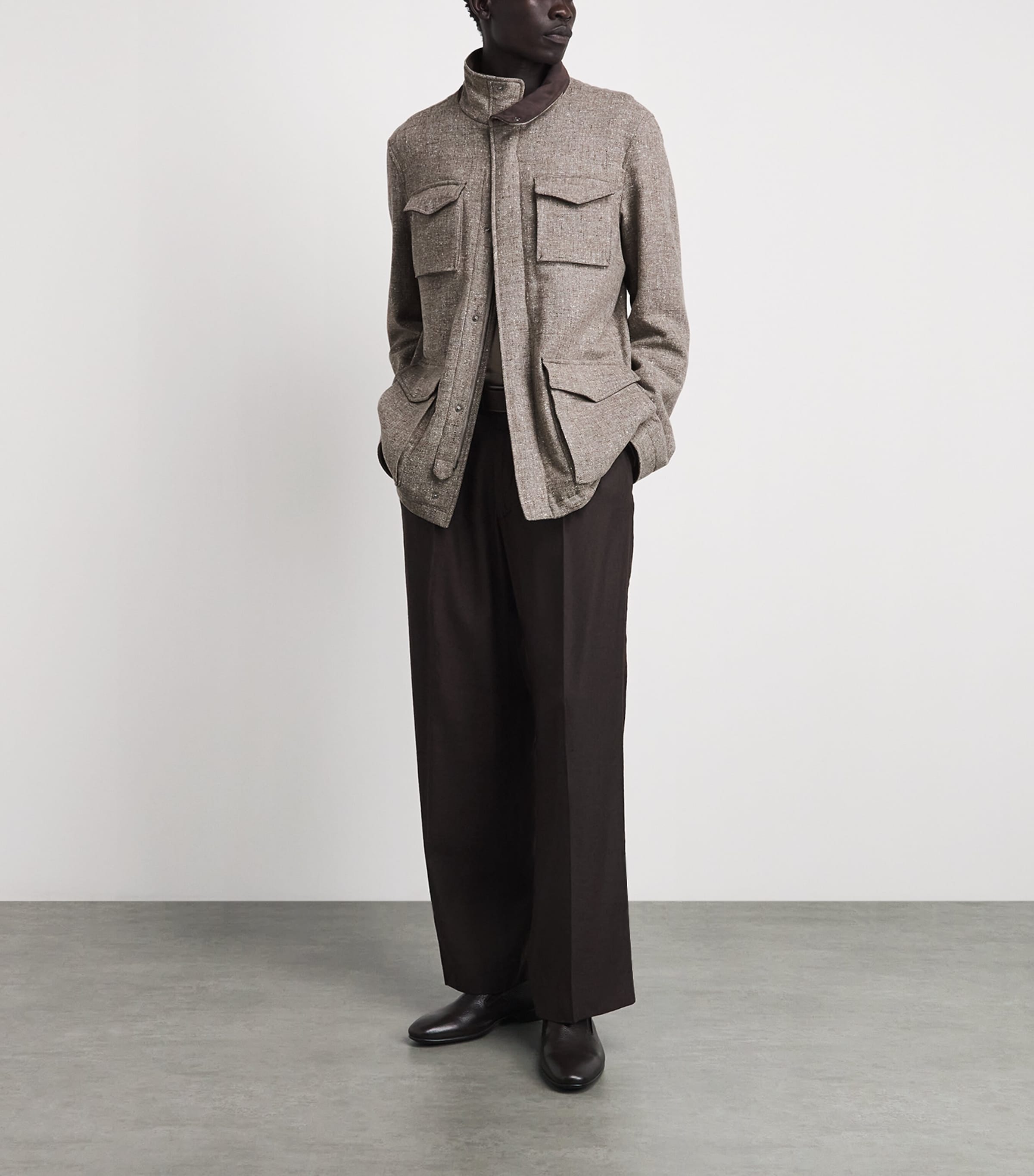 Herno Mens Wool Hybrid High-Neck Jacket Taupe Image 2