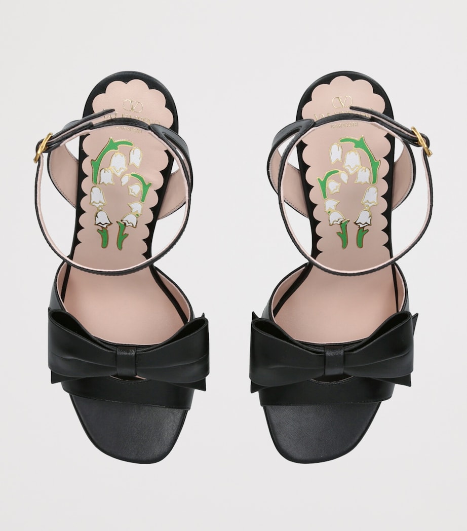 Leather Bow-Detail Bowow Heeled Sandals 95 BLACK Image 4