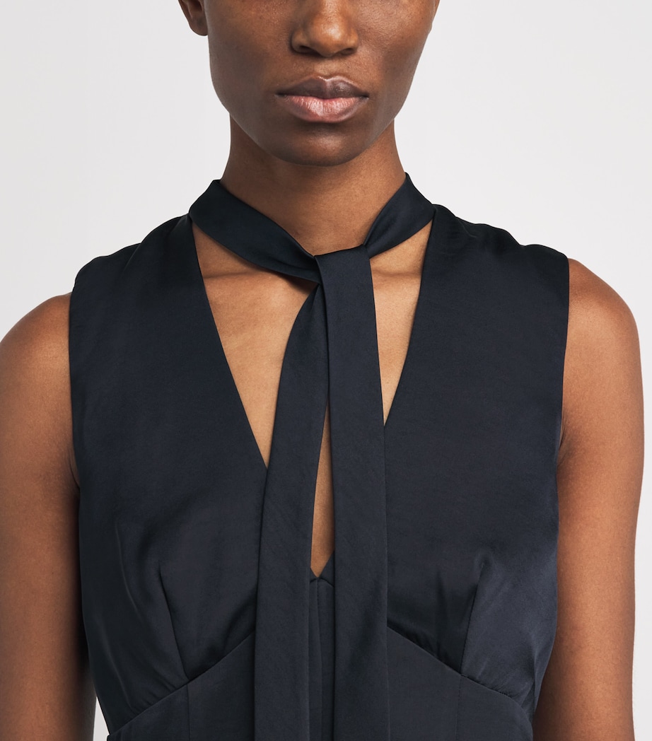 Claudie Pierlot Womens Satin Scarf-Neck Jumpsuit Navy Image 3