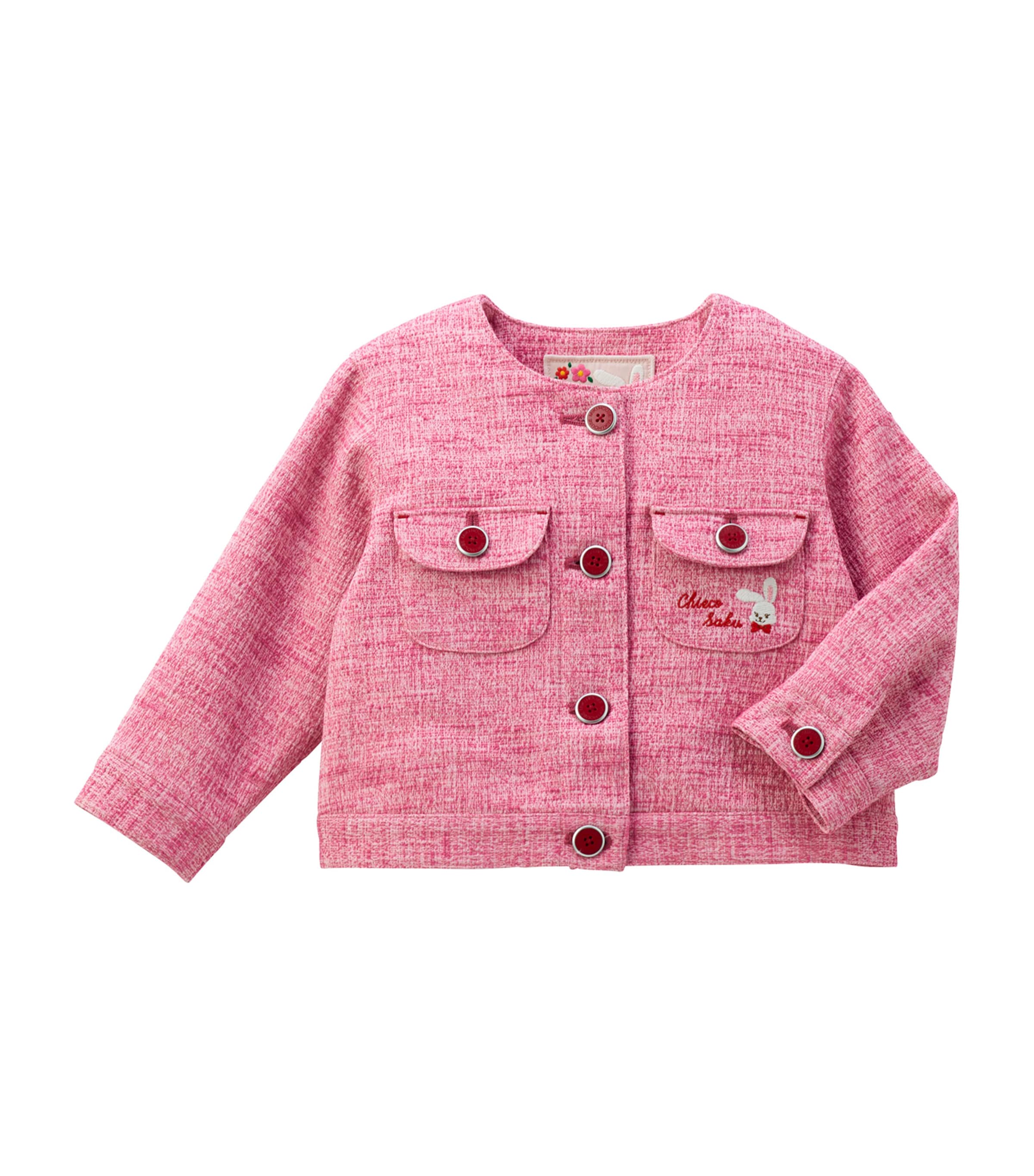 Miki House Kids' Tweed Embroidered Chieco Cardigan In Pink