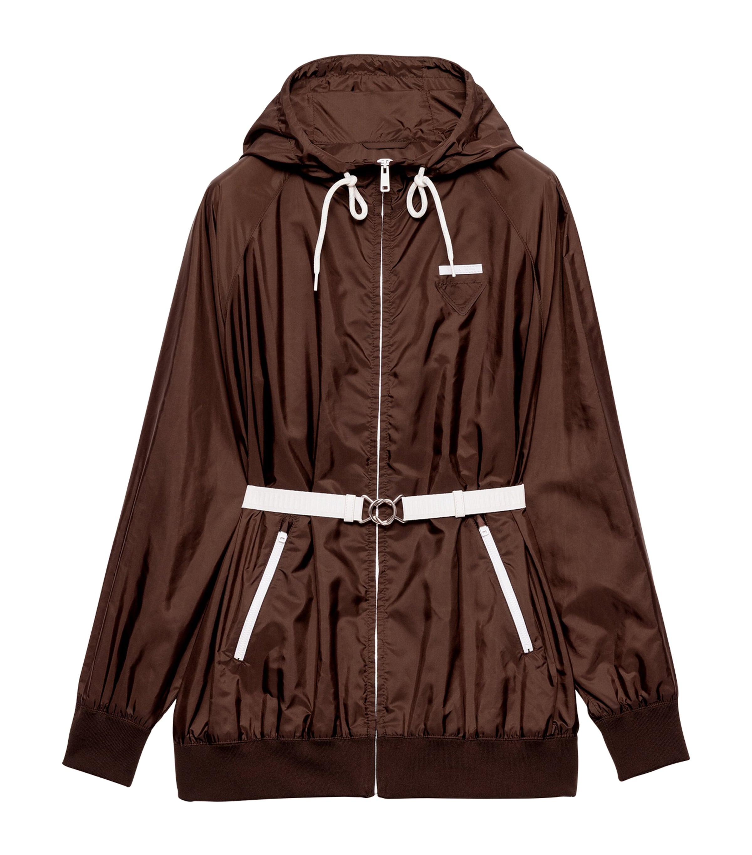 Prada Womens Re-Nylon Belted Raincoat Brown Image 1