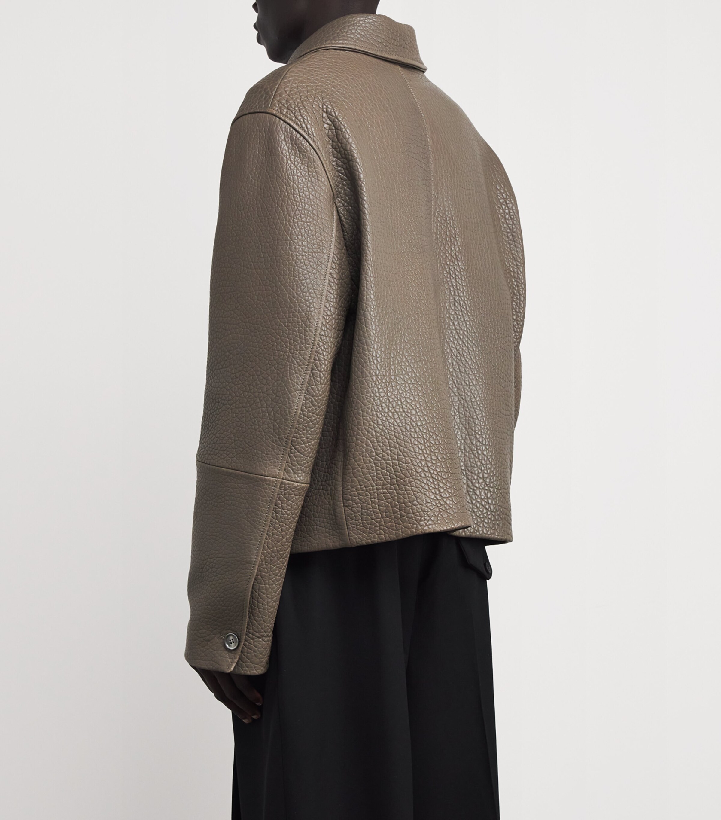 Grained Leather Shirt Jacket GRIS FUME/0953 Image 4