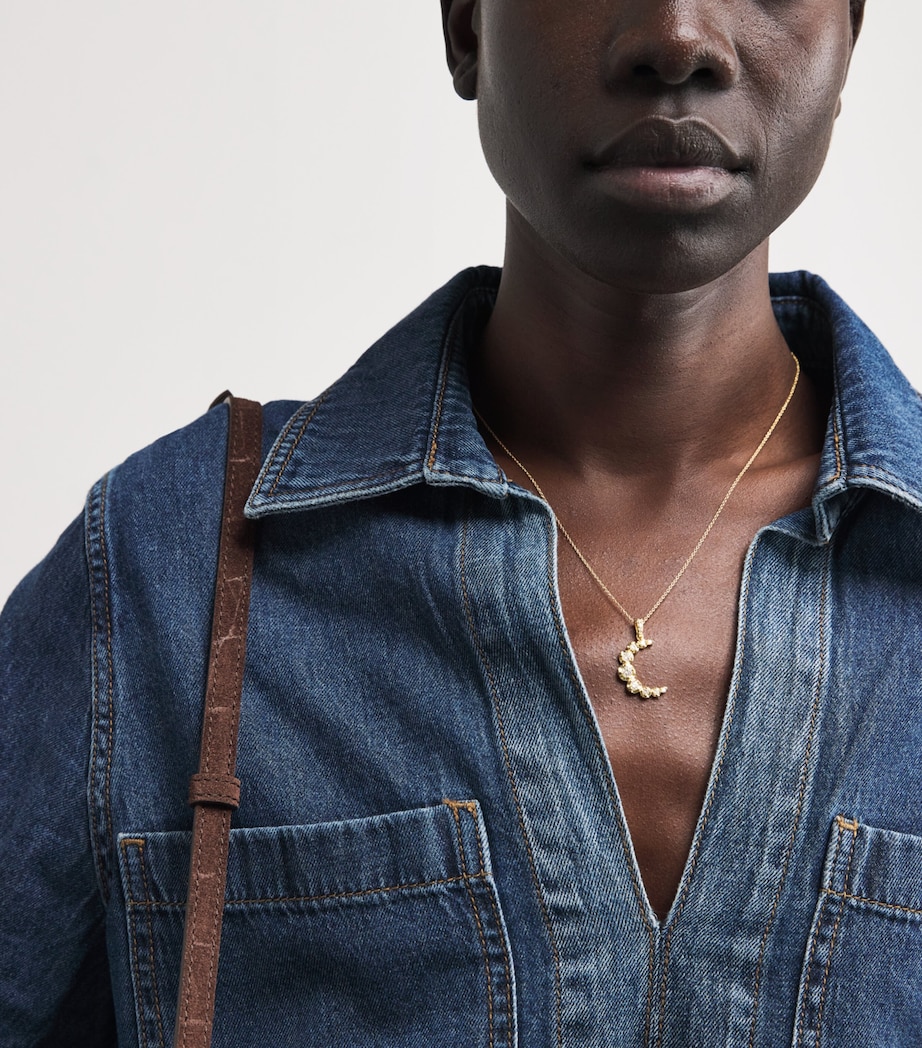 Yellow Gold and Diamond Moon Necklace YELLOW GOLD Image 2