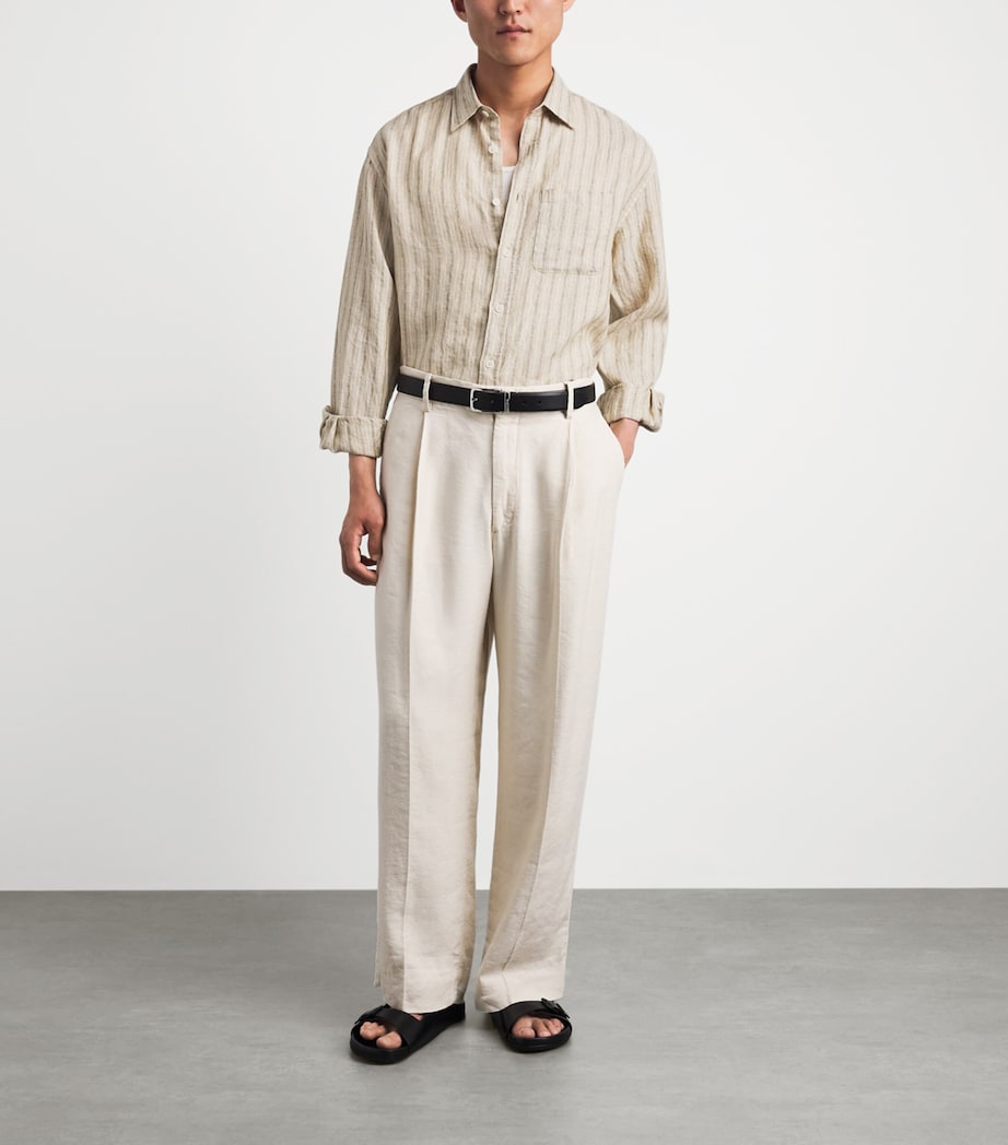 NN.07 Mens Linen Stripe Deon Shirt Black Stripe Image 2