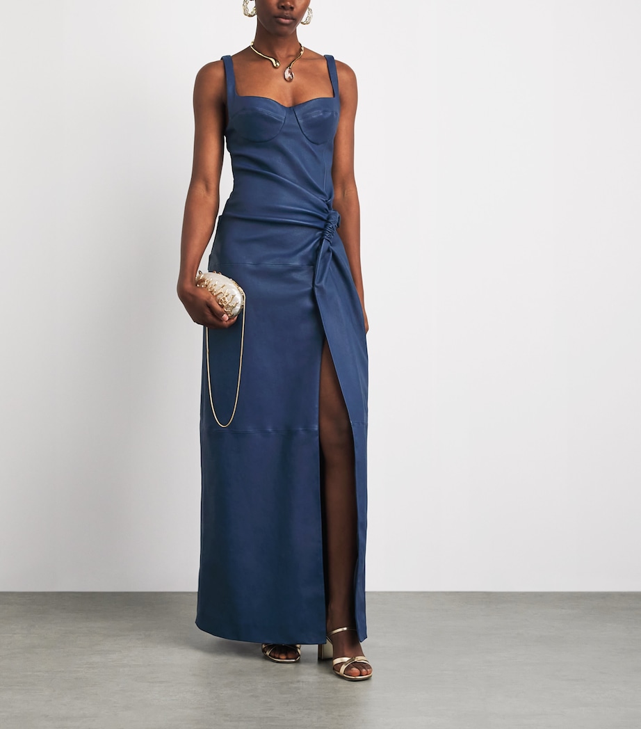 Simkhai Womens Leather Draped Lyle Maxi Dress Dark Indigo Image 2