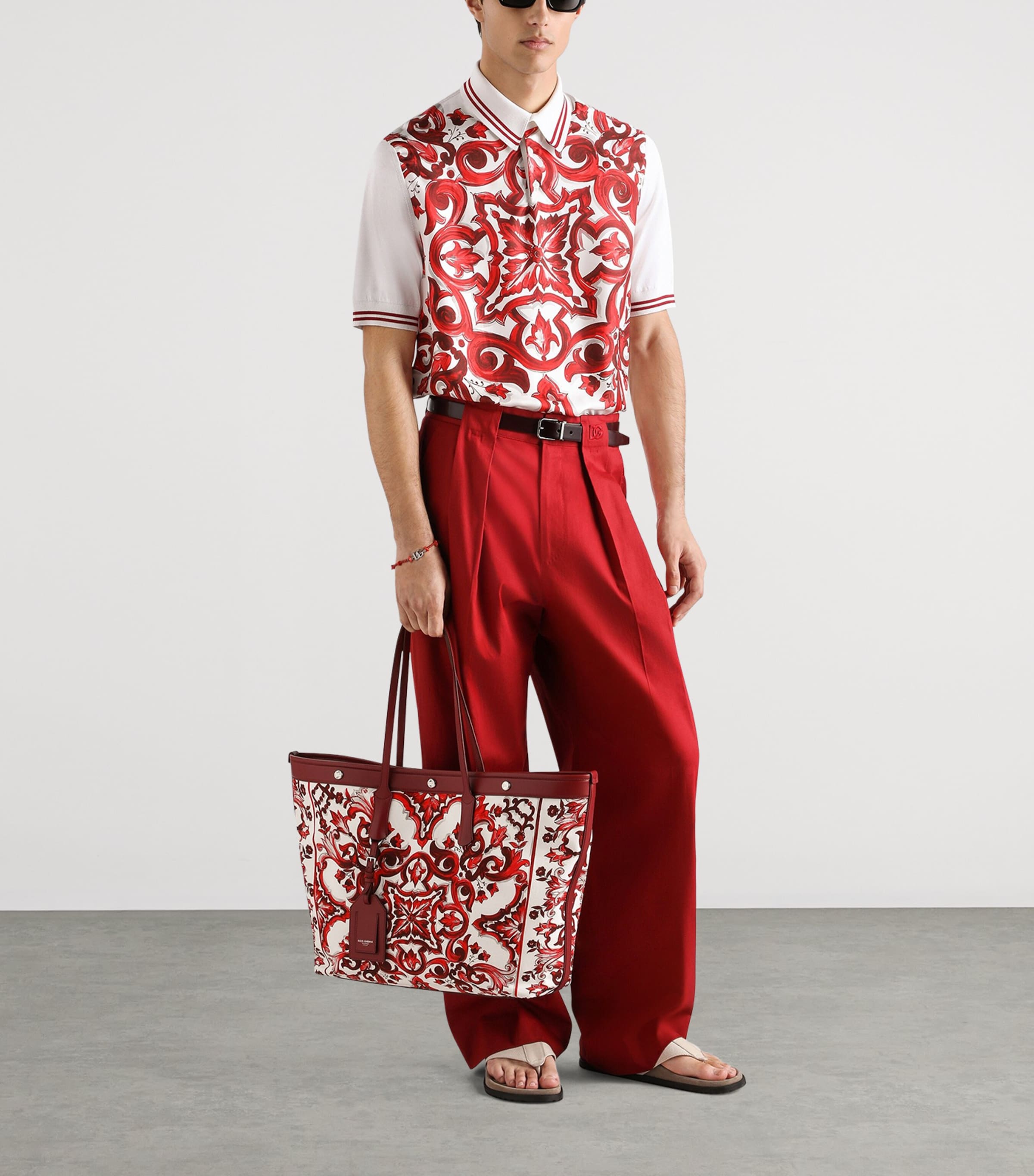 Dolce&Gabbana Mens Cotton-Silk Majolica Print Polo Shirt Maiolica Rub Image 2