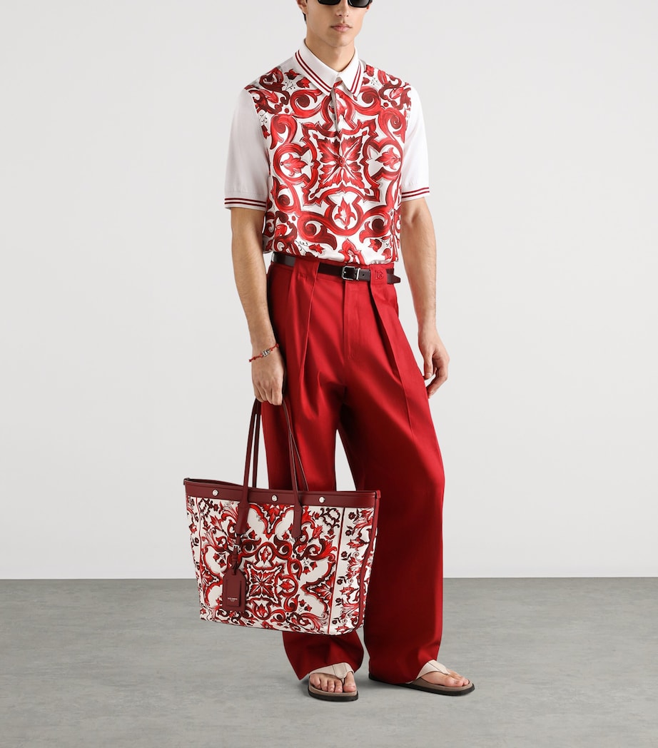 Dolce&Gabbana Mens Cotton-Silk Majolica Print Polo Shirt Maiolica Rub Image 2