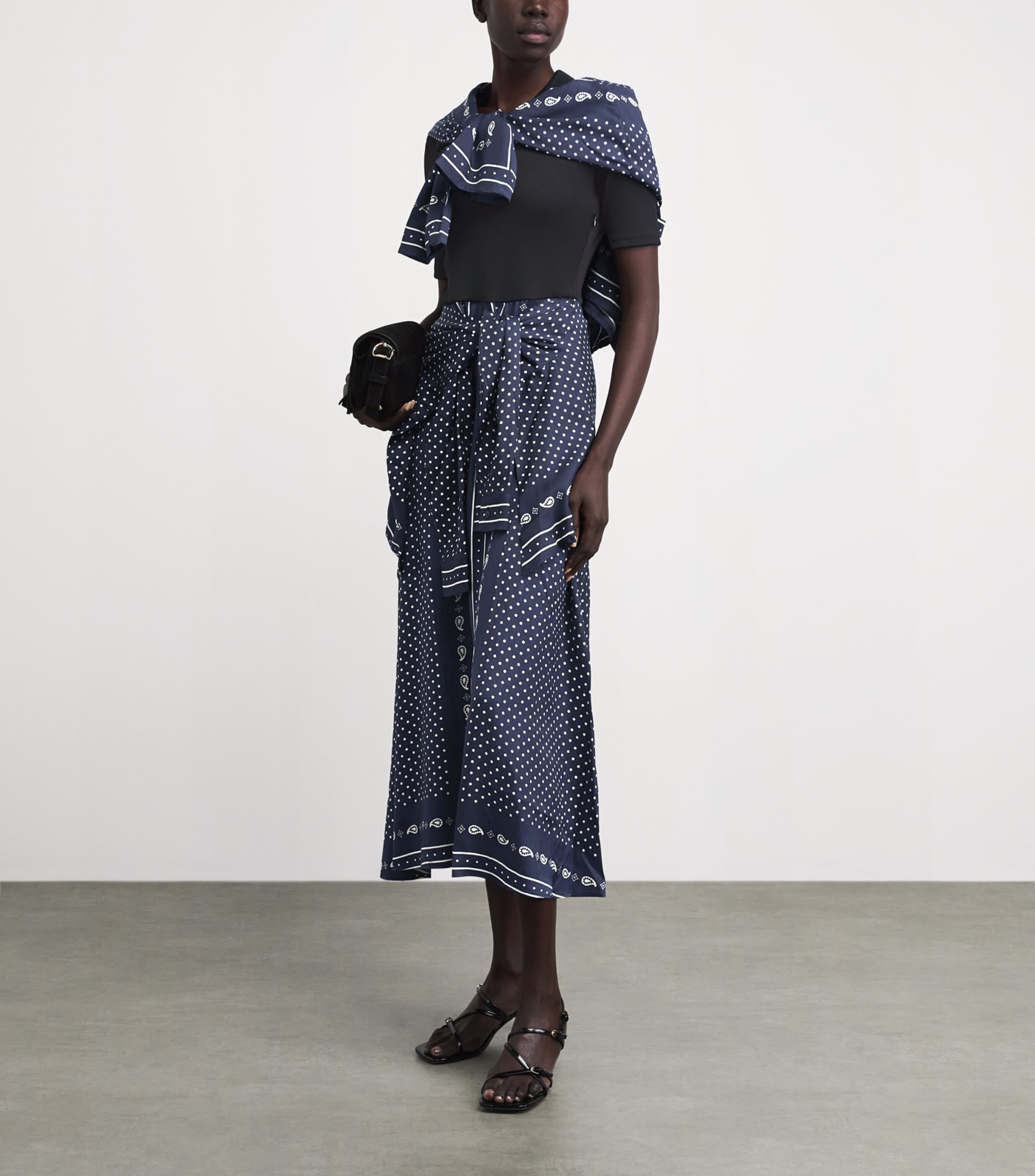 Maje Womens Printed Layered Midi Dress Navy Polka Dot Image 2