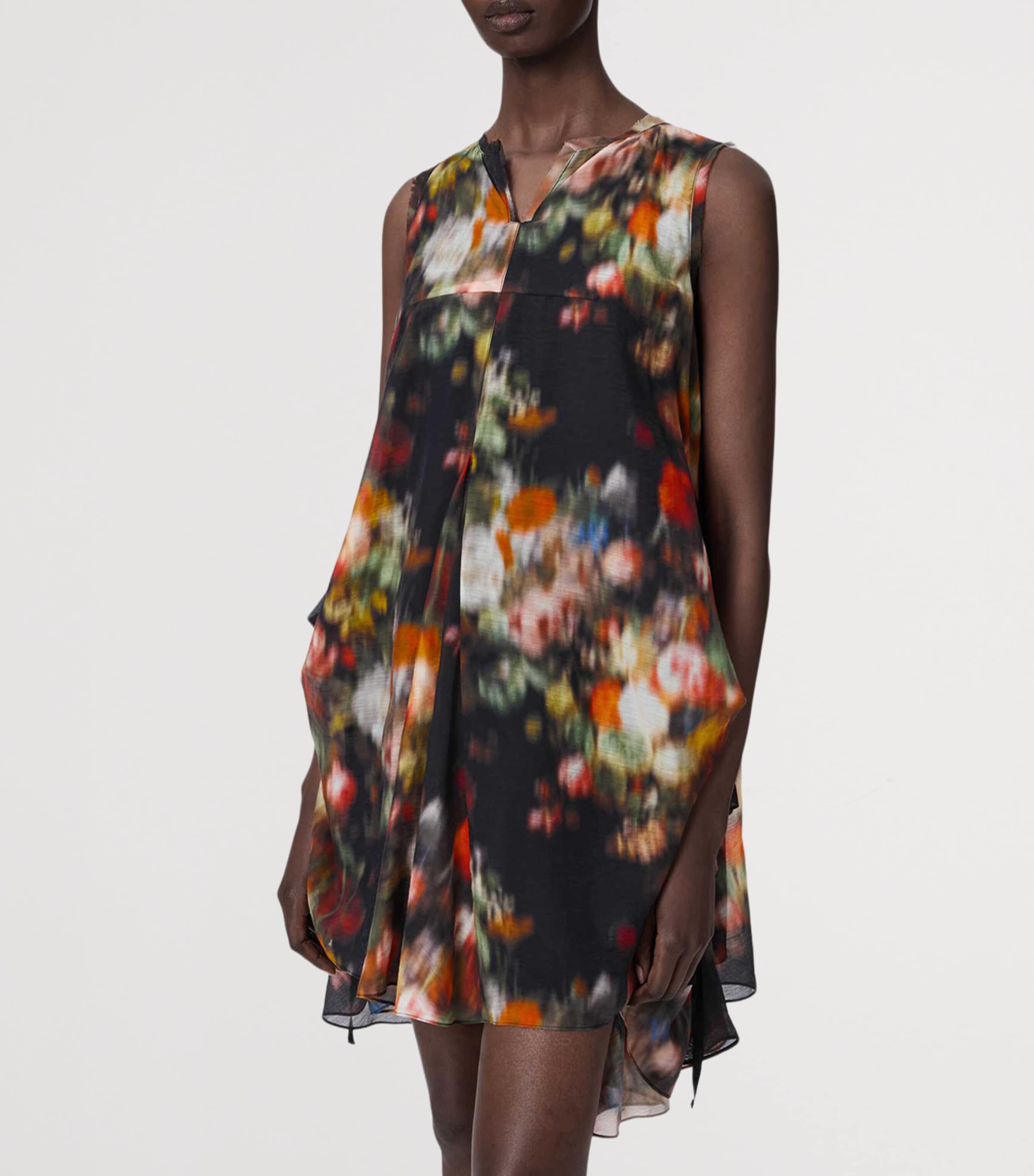 AllSaints Womens Cotton Floral Sybil Mini Dress Hazed Black Image 5