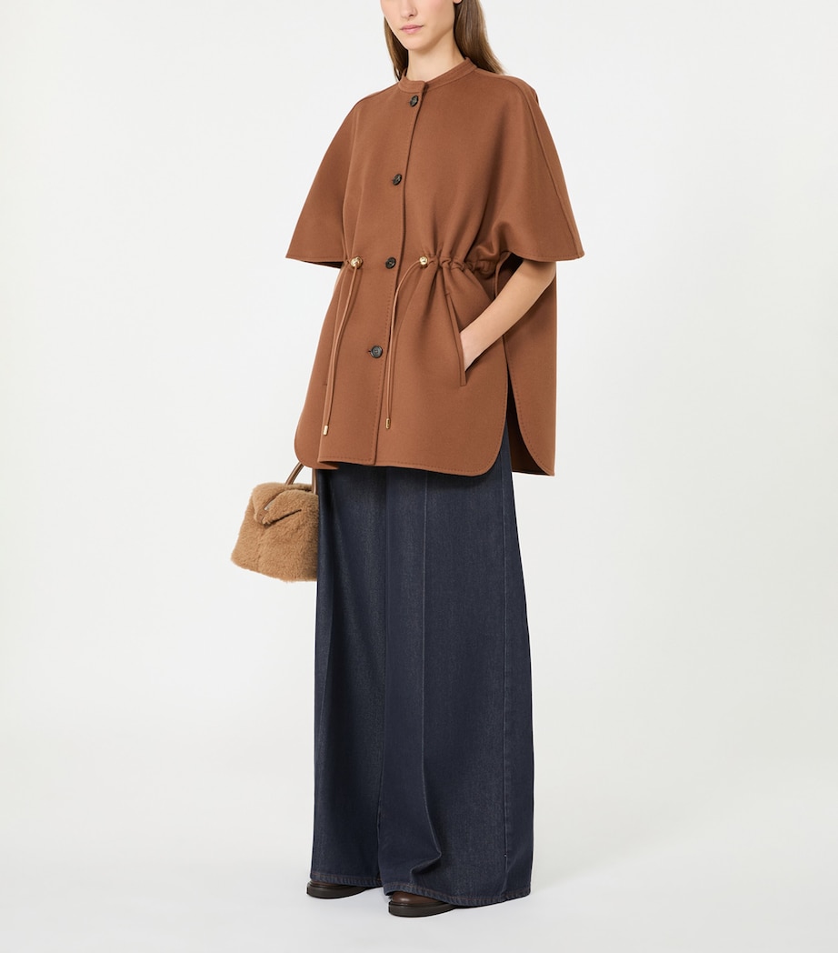 Max Mara Womens Virgin Wool Drawstring Cape Dark Brown Image 4