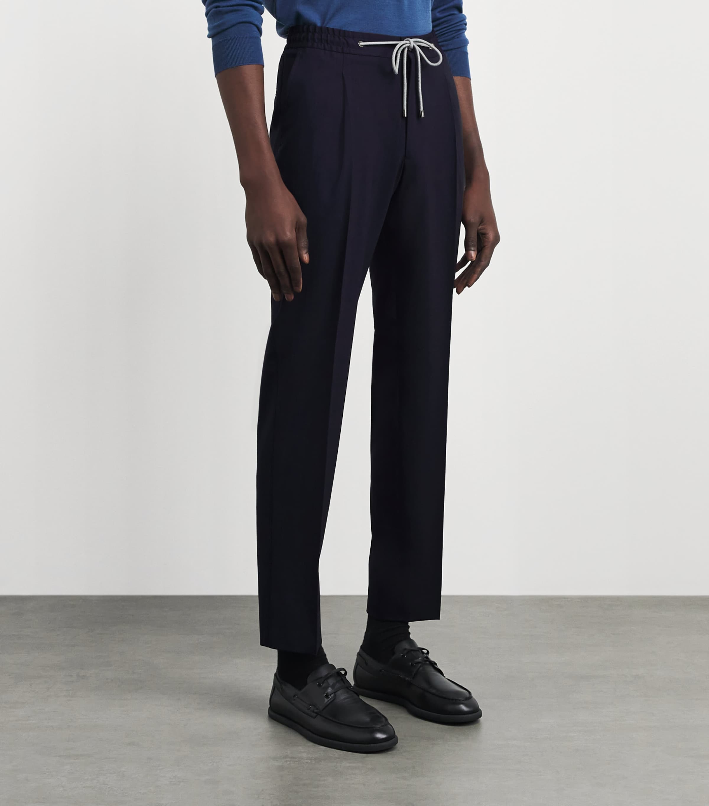 Corneliani Mens Stretch-Virgin Wool Drawstring Trousers Navy Blue Image 4