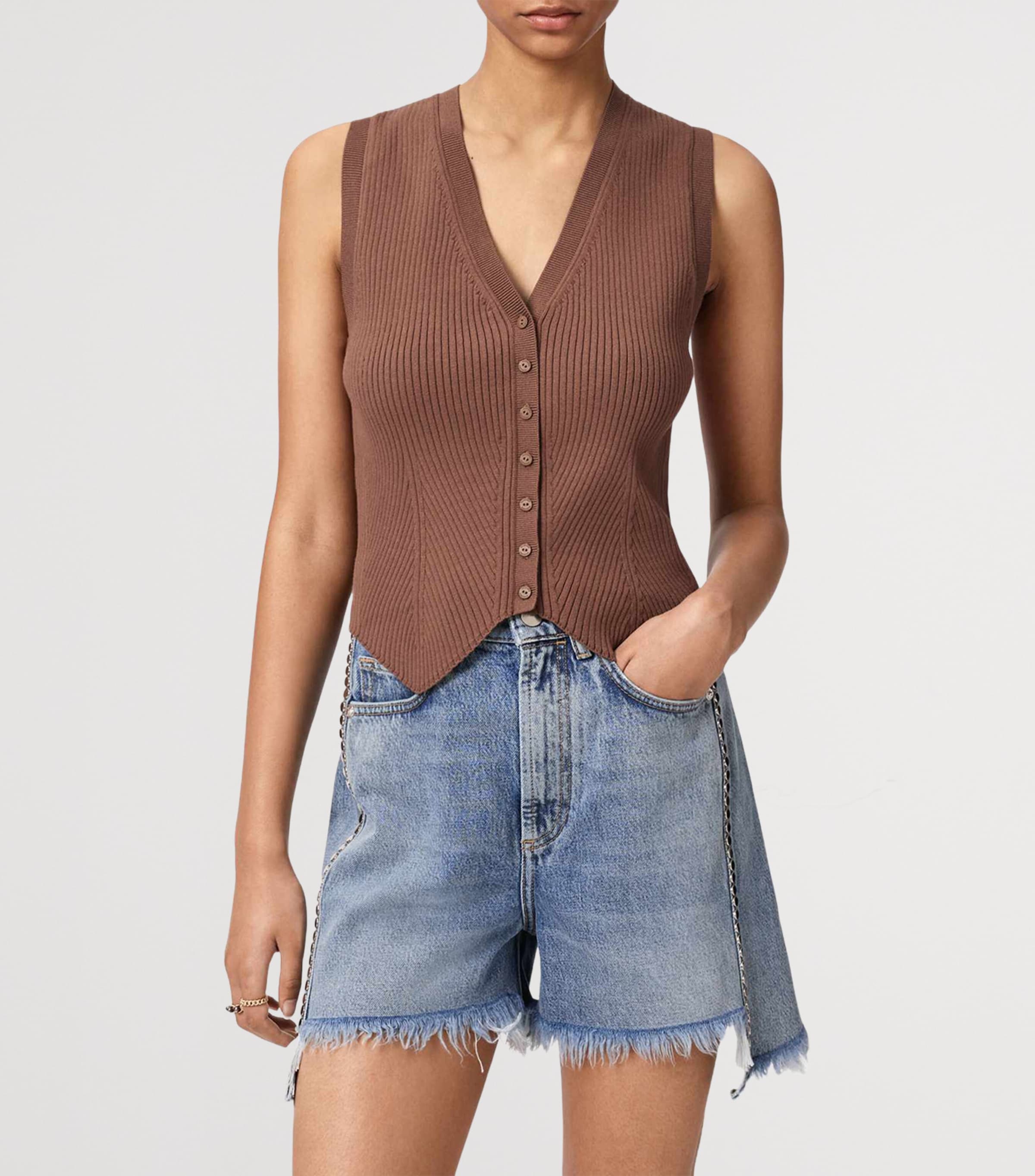 AllSaints Womens Cruz Rib Knit Waistcoat Penny Brown Image 3