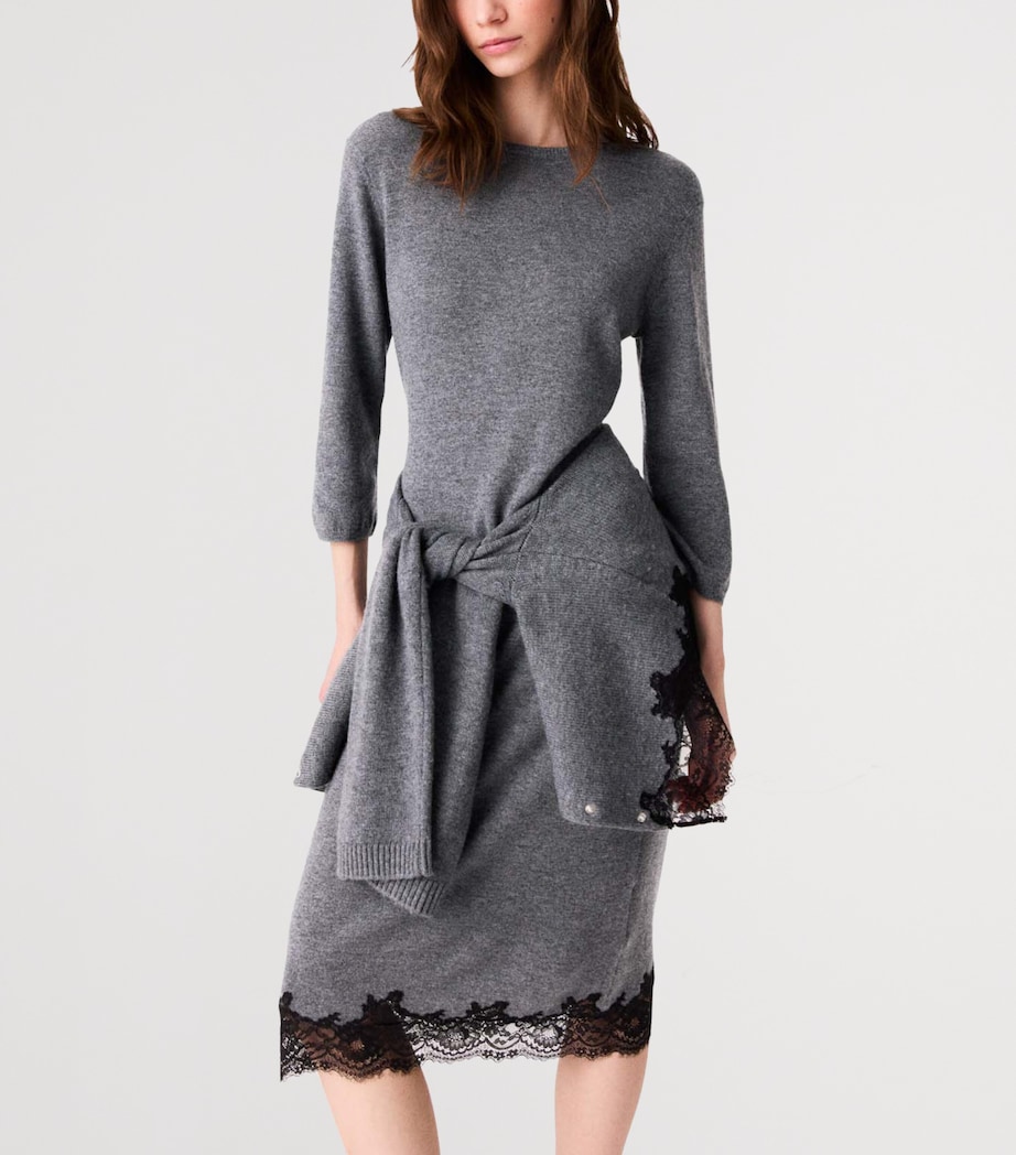 Maje Womens Wool Lace-Trim Midi Dress Grey/black Image 6