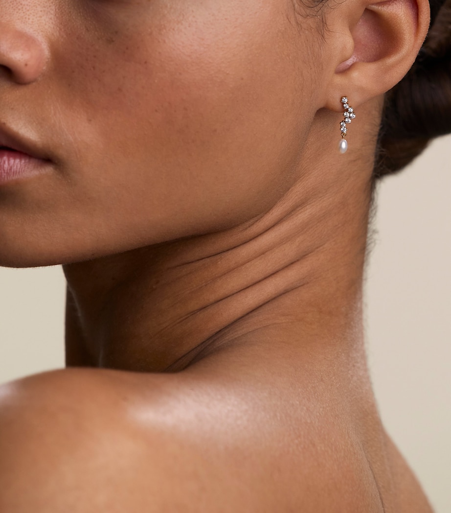 Astrid & Miyu Gold-Plated, Pearl and Cubic Zirconia Ripple Drop Earrings Gold Image 2
