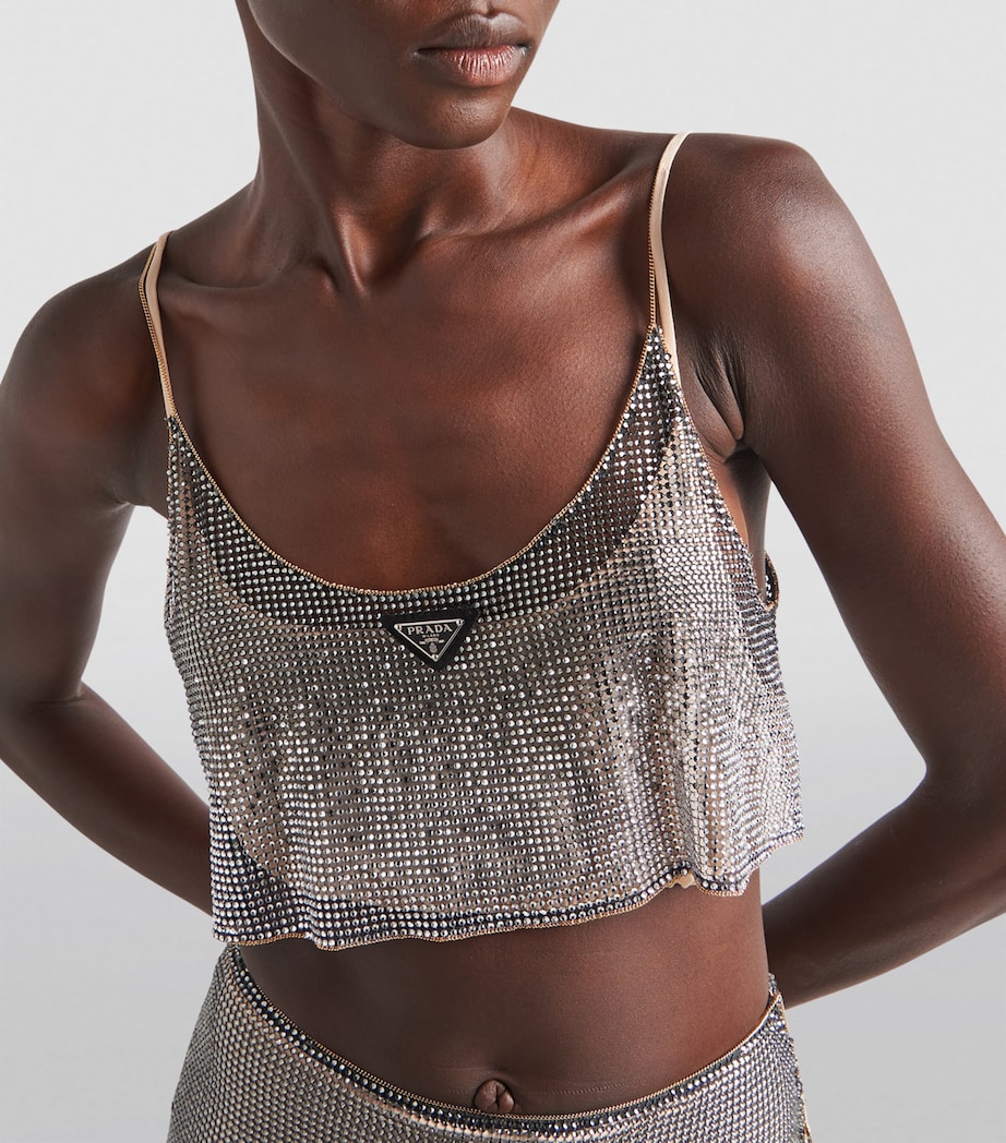 Rhinestone-Embroidered Mesh Top F0Z2D Image 3